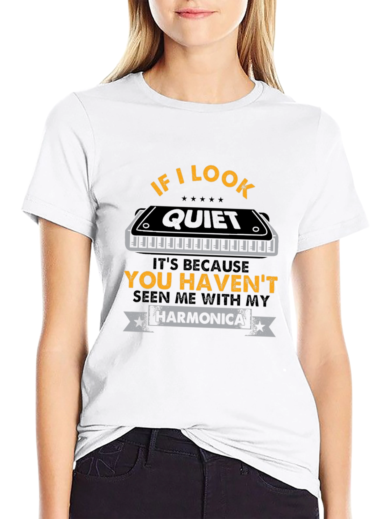 Black If I Look Quiet Harmonica T-Shirt view 9