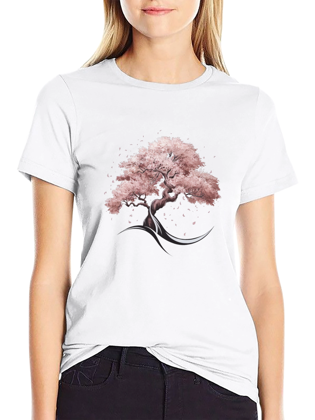 Black Sakura Tree Graphic Tee - Black Cotton Blend view 9