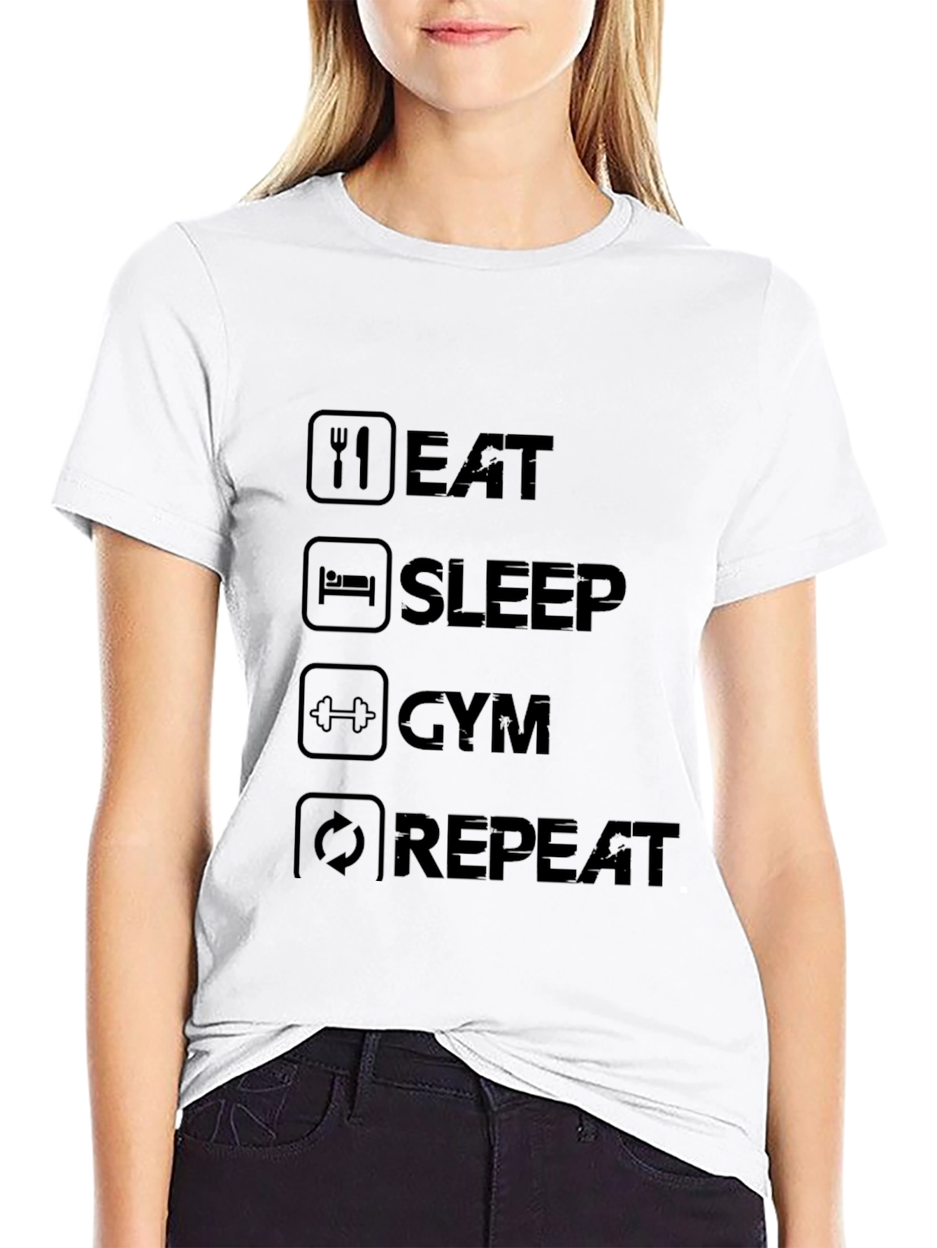 Black Eat Sleep Gym Repeat Black Graphic Tee view 9