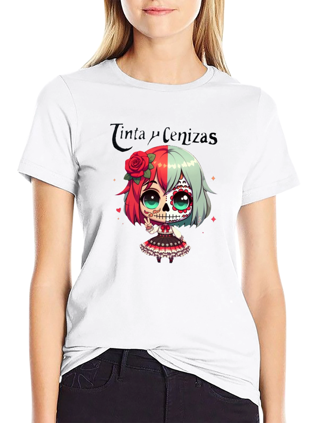 Black Sugar Skull Girl Anime T-Shirt view 9