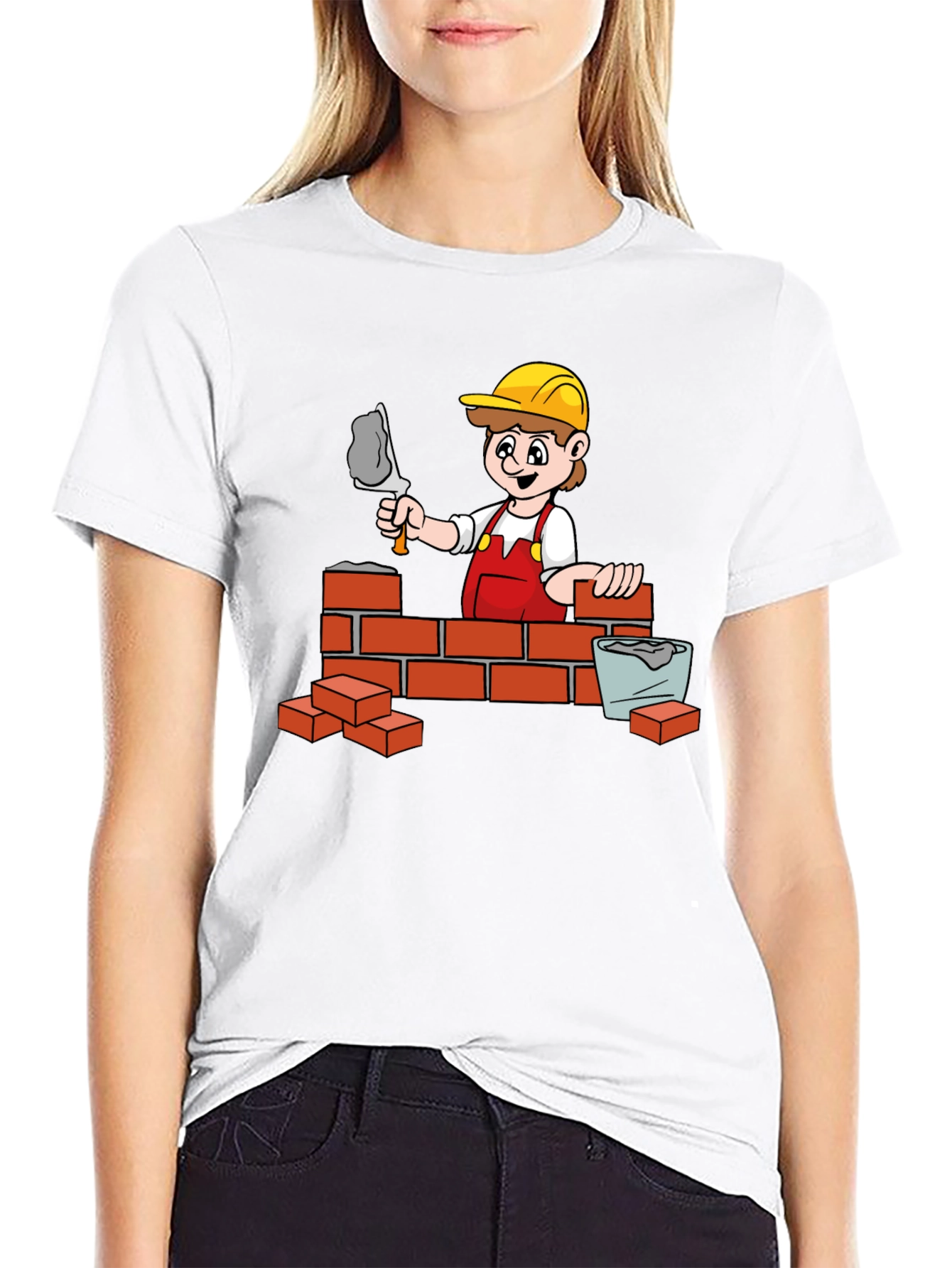 Black Construction Cartoon Graphic T-Shirt view 9