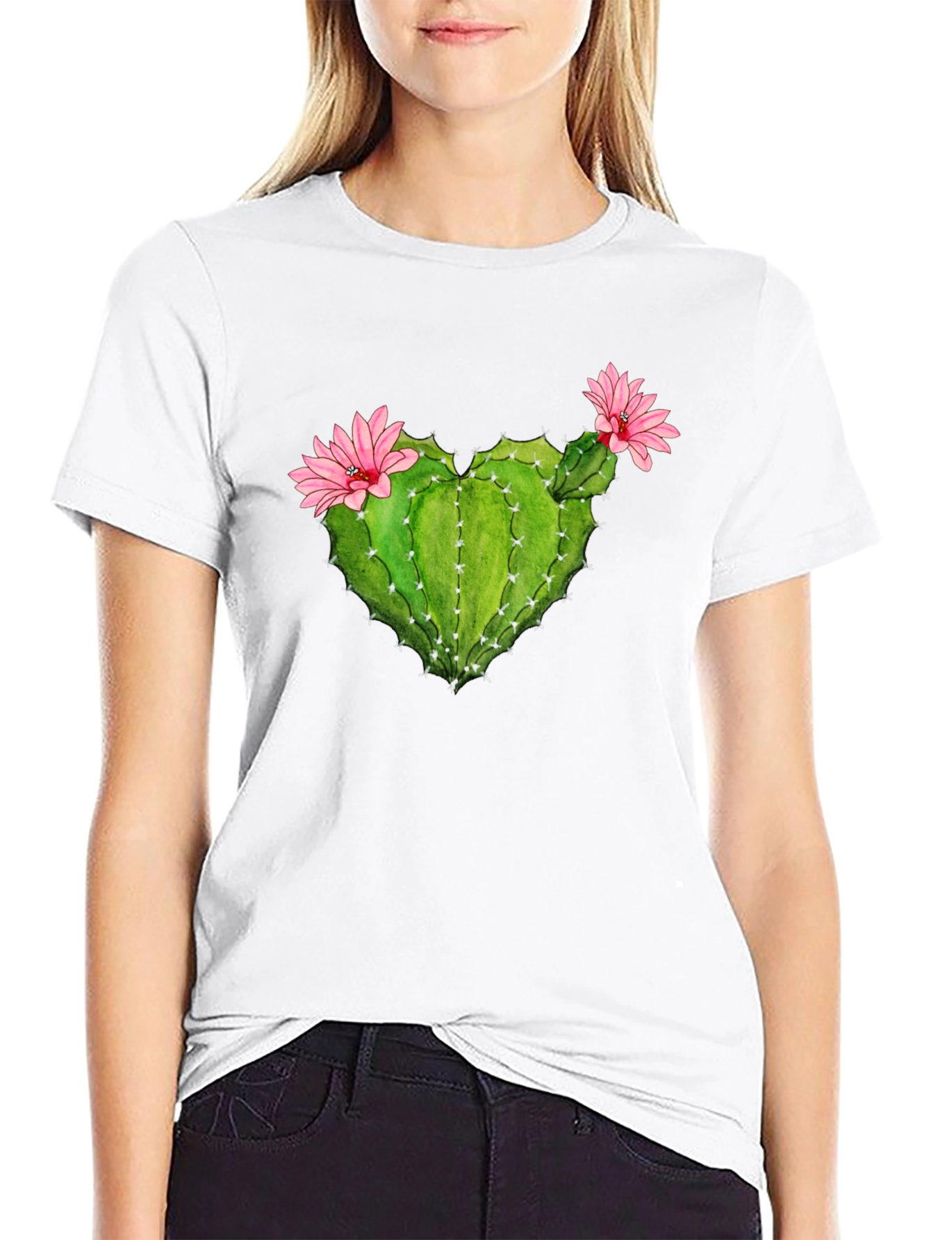 Black Cactus Heart Flower Graphic T-Shirt view 9