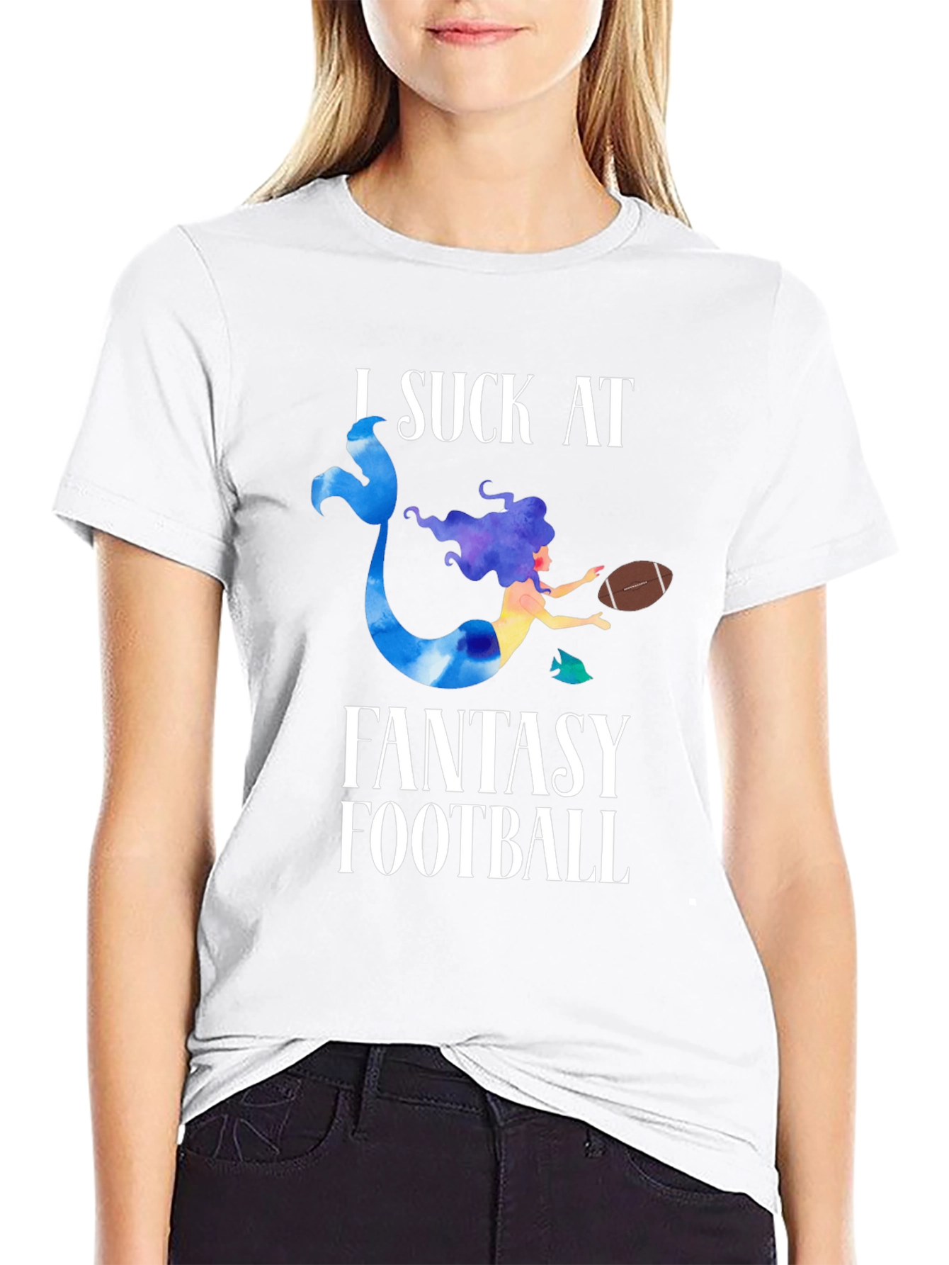 Black Fantasy Football Mermaid Graphic T-Shirt view 9
