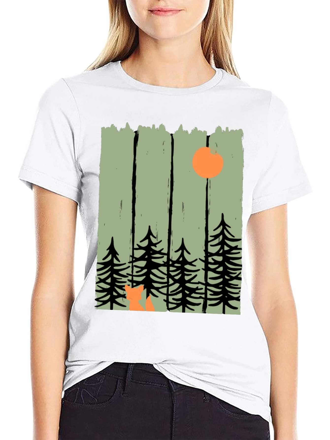 Black Nature Inspired Graphic Tee - Fox in the Forest view 9