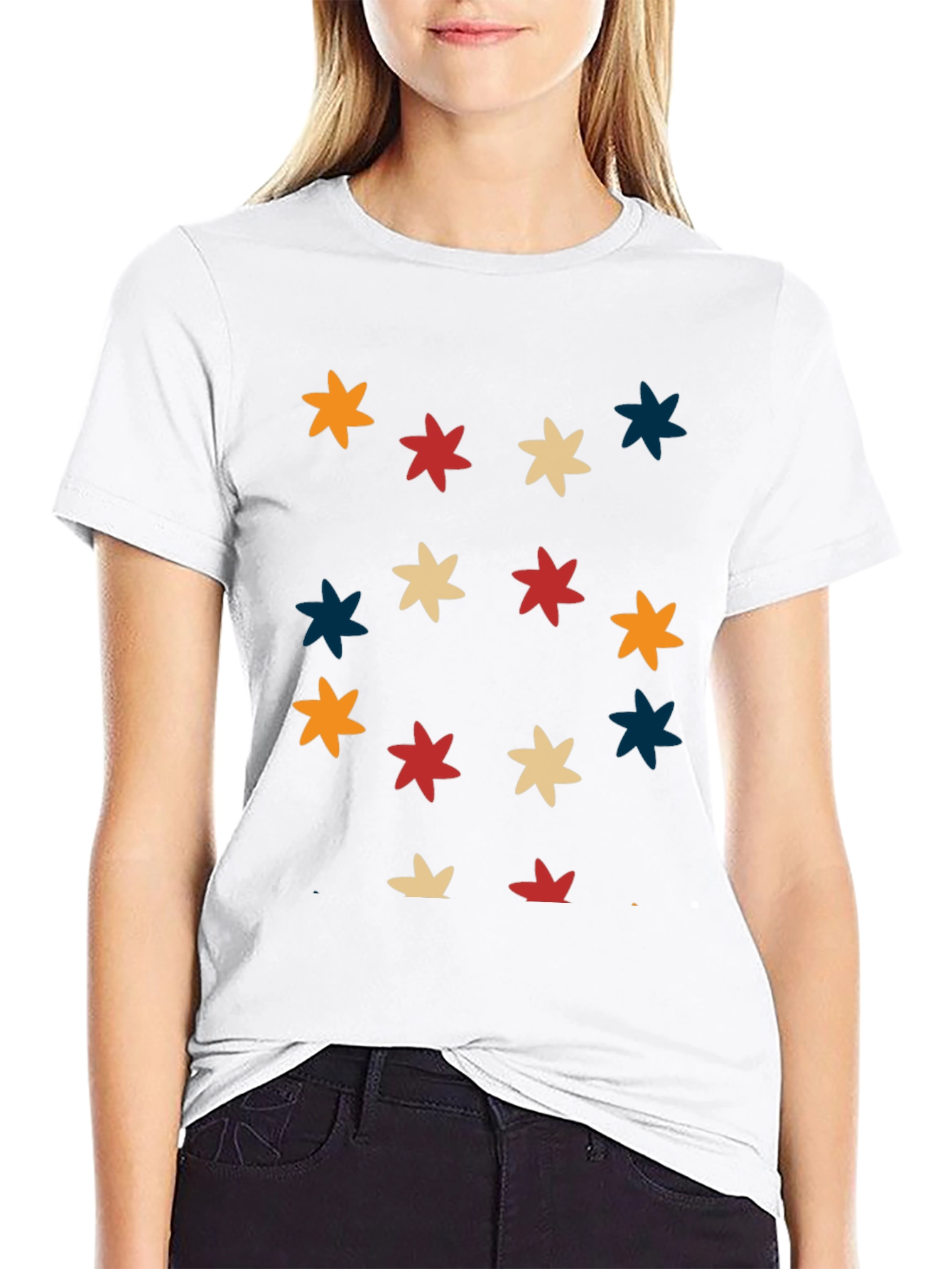 Black Retro Starburst Pattern Black T-Shirt view 9