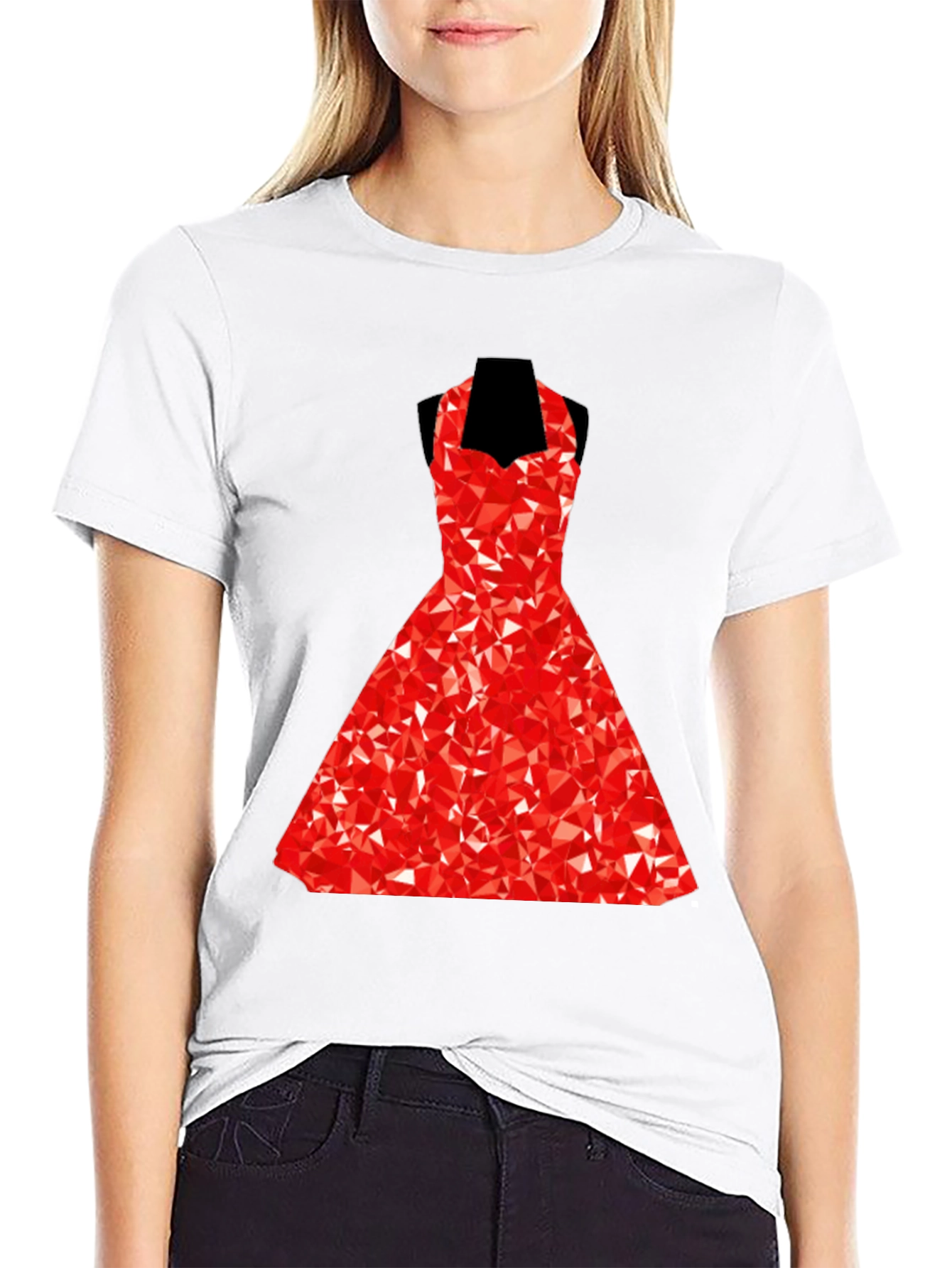 Black Geometric Red Dress Graphic T-Shirt view 9