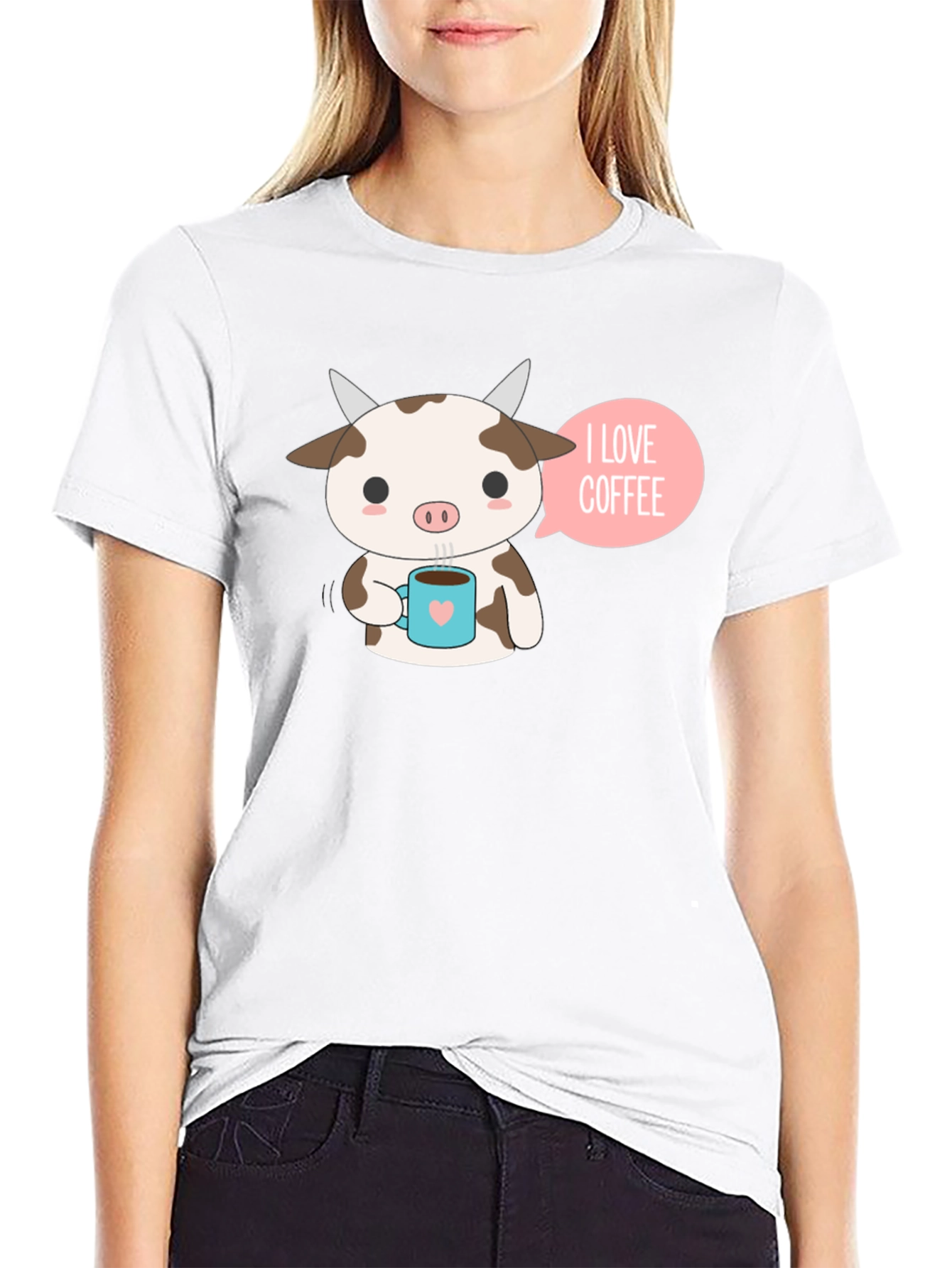 Black Cute Cow Coffee Lover Graphic T-Shirt view 9