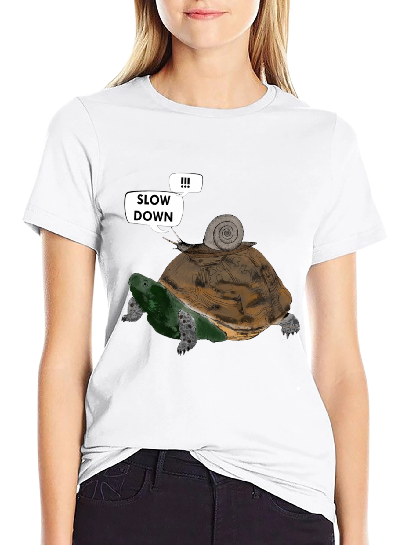 Black Slow Down Funny Turtle and Snail Graphic T-Shirt view 9