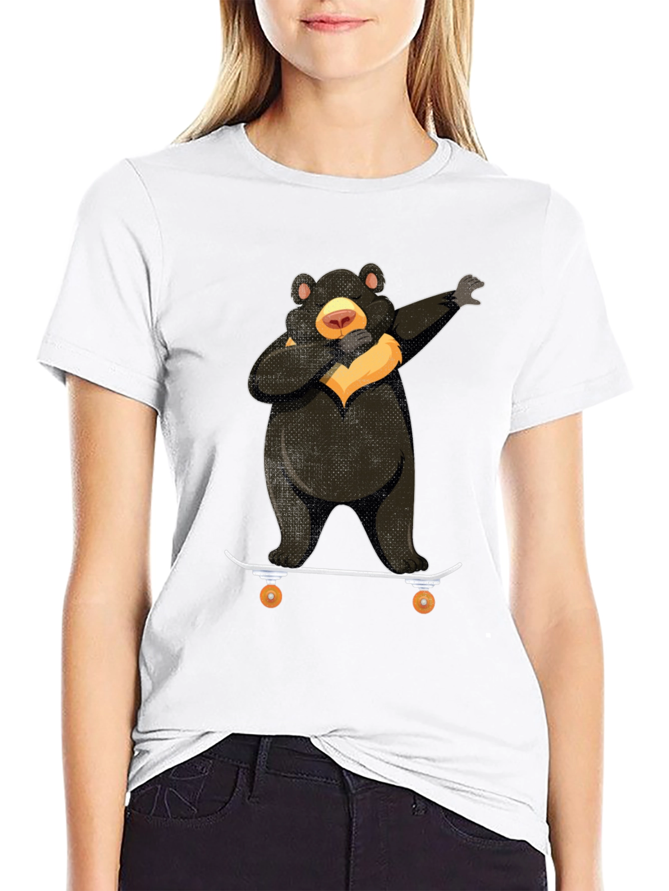 Black Dabbing Bear Skateboard Graphic T-Shirt view 9