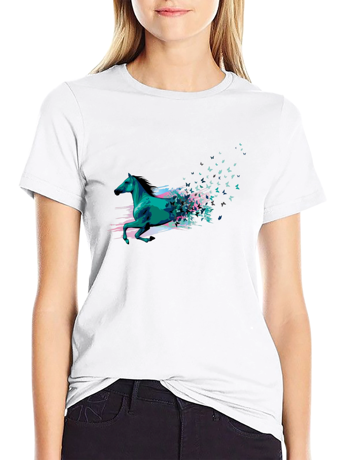 Black Abstract Horse Butterfly T-Shirt - Graphic Tee view 9