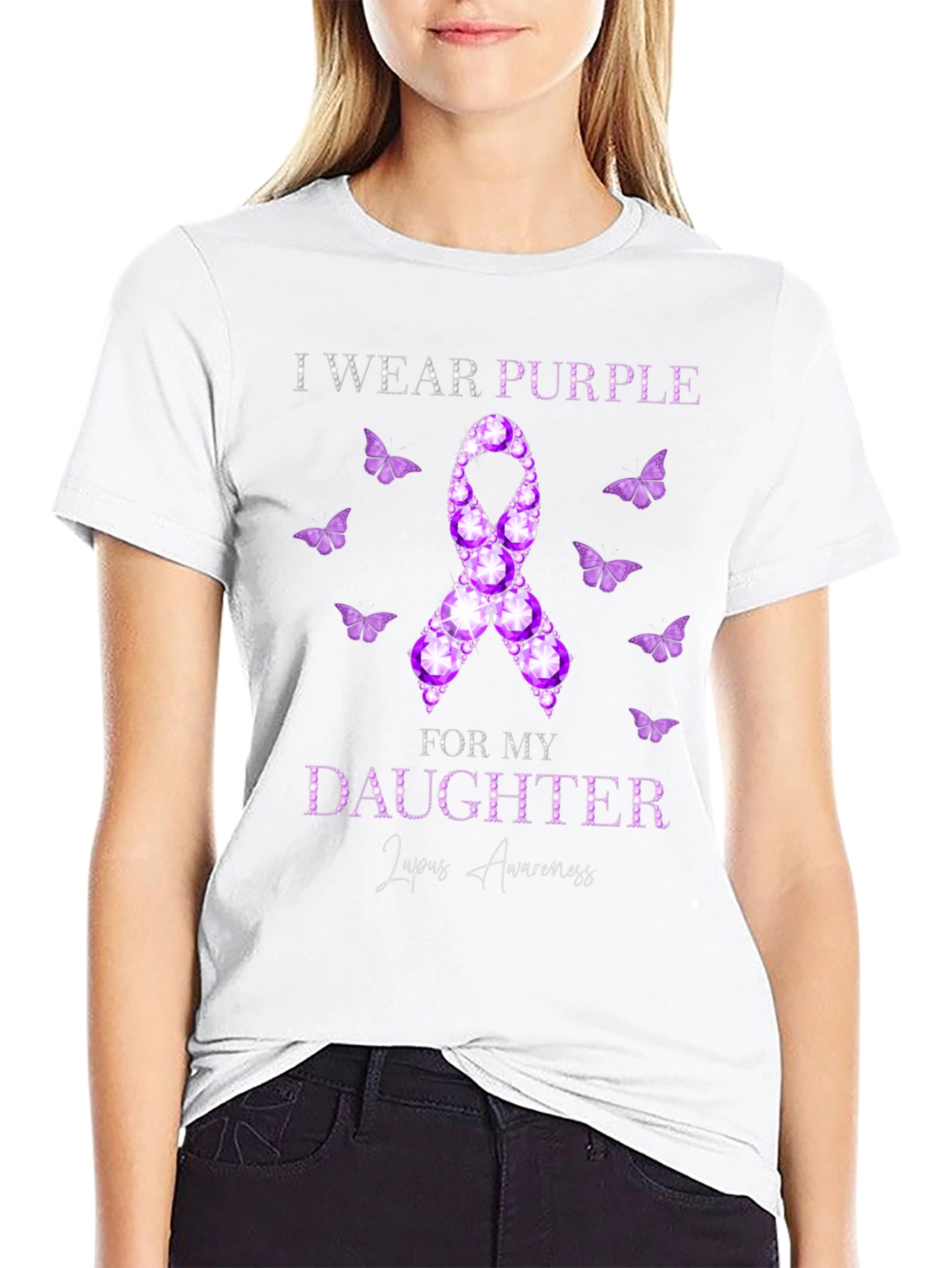 Black Purple Lupus Awareness Daughter T-Shirt view 9
