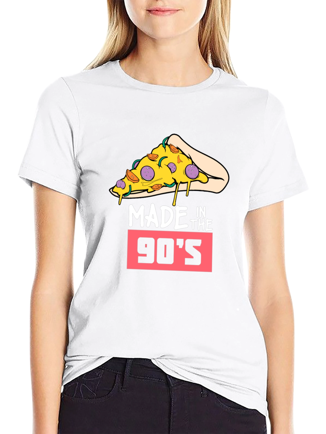 Black Made in the 90's Pizza Slice T-Shirt - Retro Style view 9