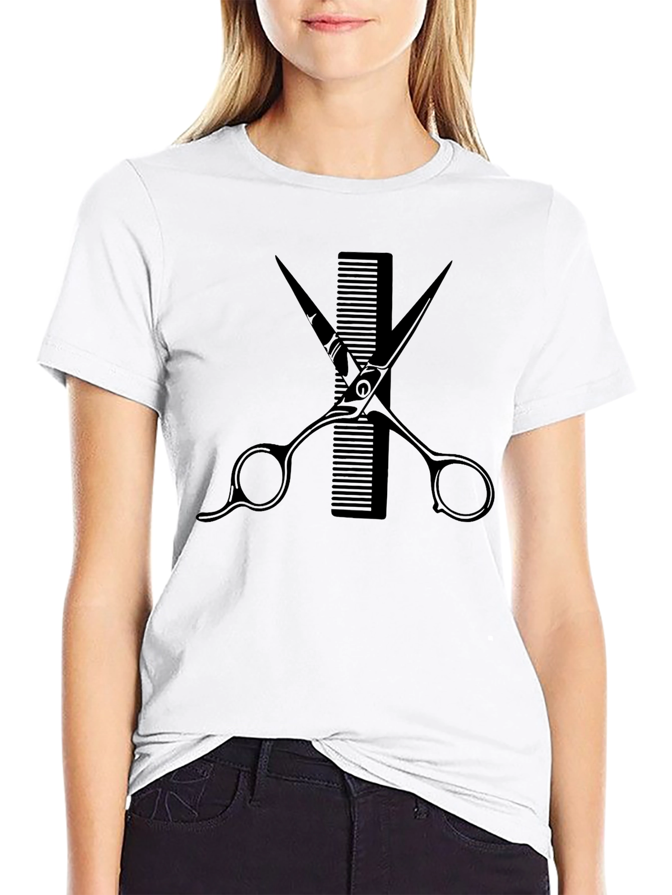 Black Barber Scissors & Comb Graphic Tee - Black Cotton view 9