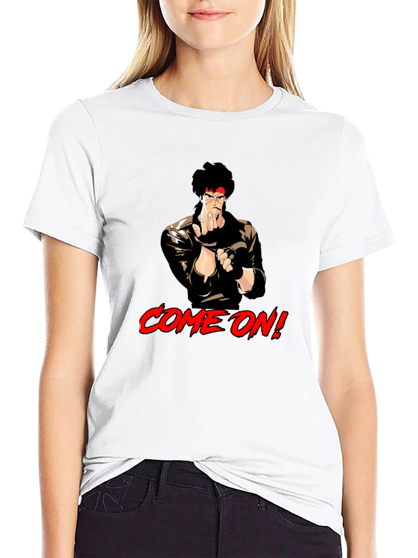 Black Retro Anime Fighter T-Shirt - Come On! view 9