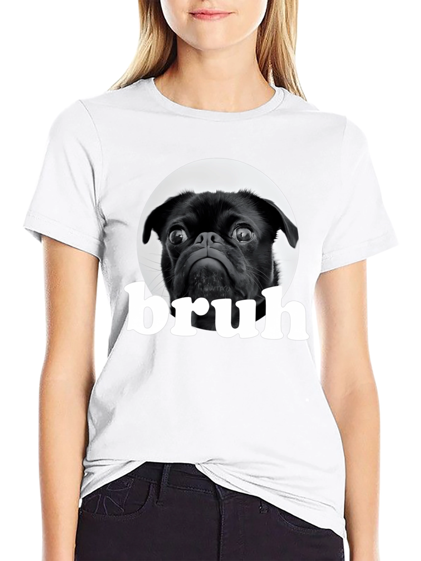 Black Black Pug "Bruh" Graphic T-Shirt view 9