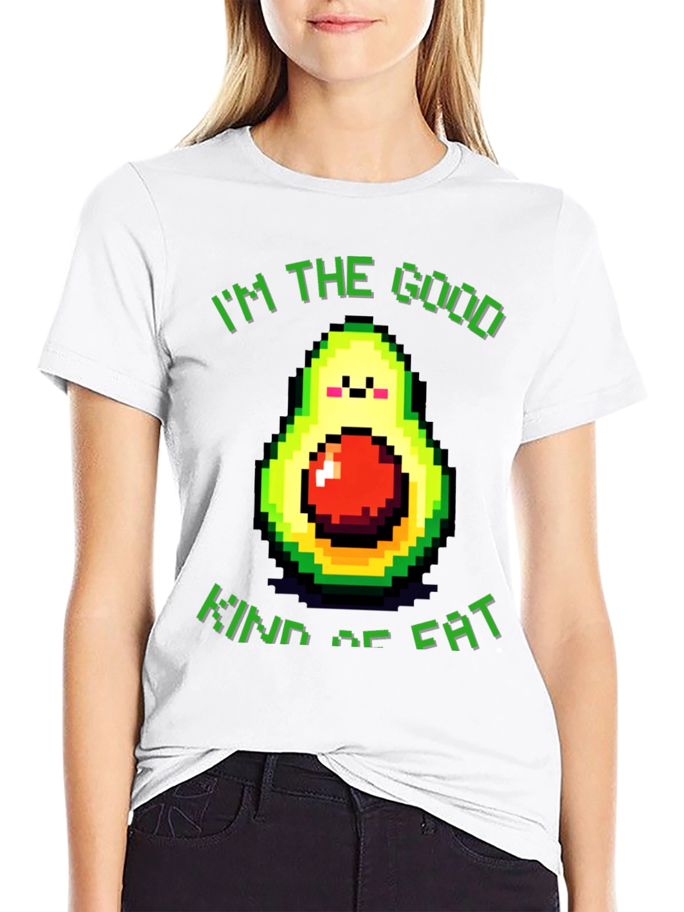 Black Funny Avocado T-Shirt - "I'm the Good Kind of Fat" view 9