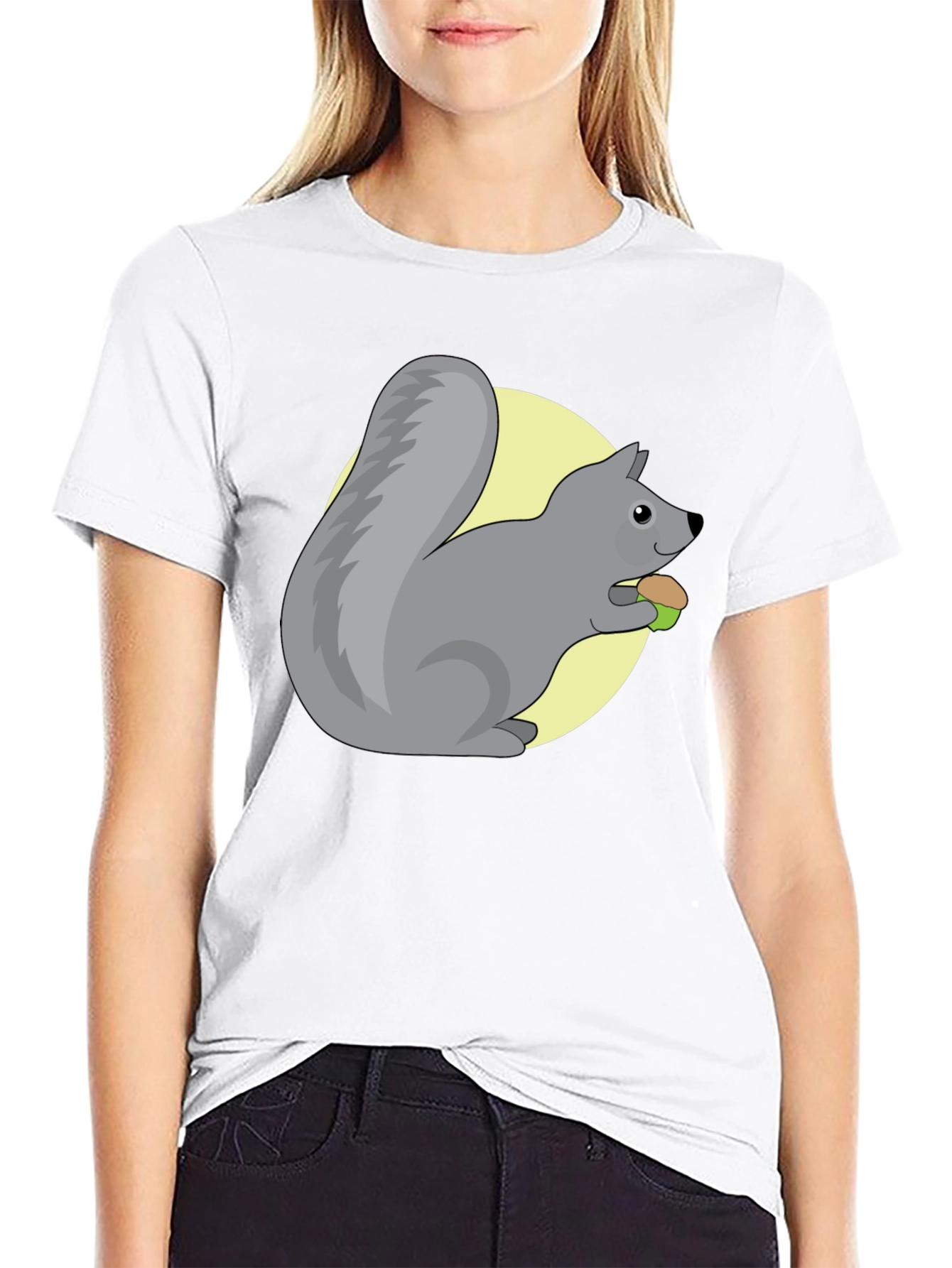 Cute Squirrel Eating Nut Graphic Tee - Black - 9