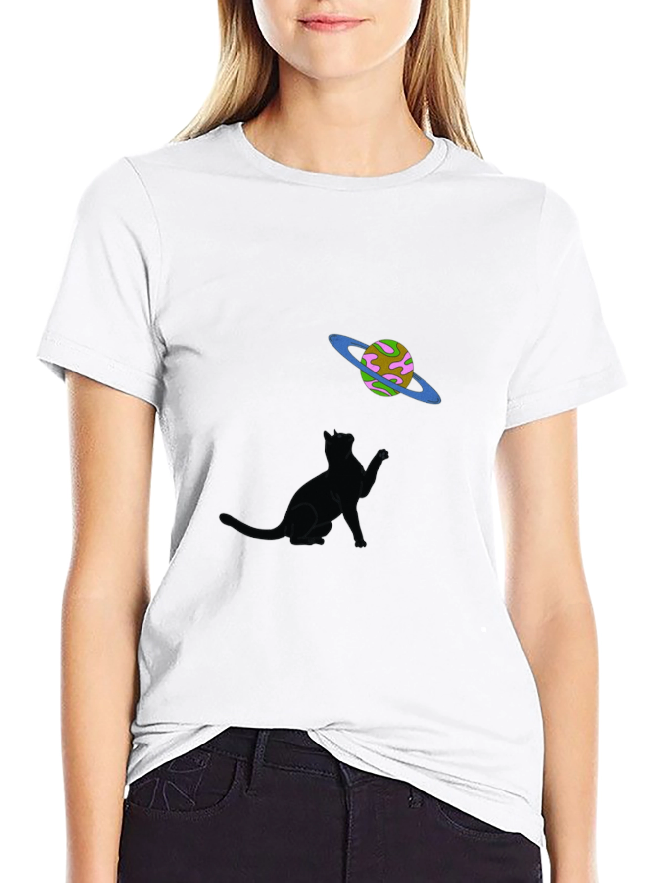 Black Cat & Planet Graphic Tee - Black Unisex view 9