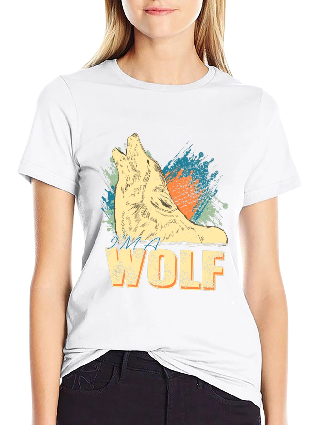 Black I'm A Wolf Graphic Print Crew Neck T-Shirt view 9