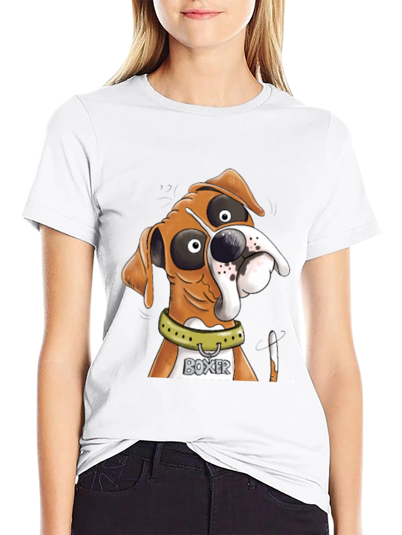 Black Boxer Dog Cartoon Graphic Tee - Unique Design view 9