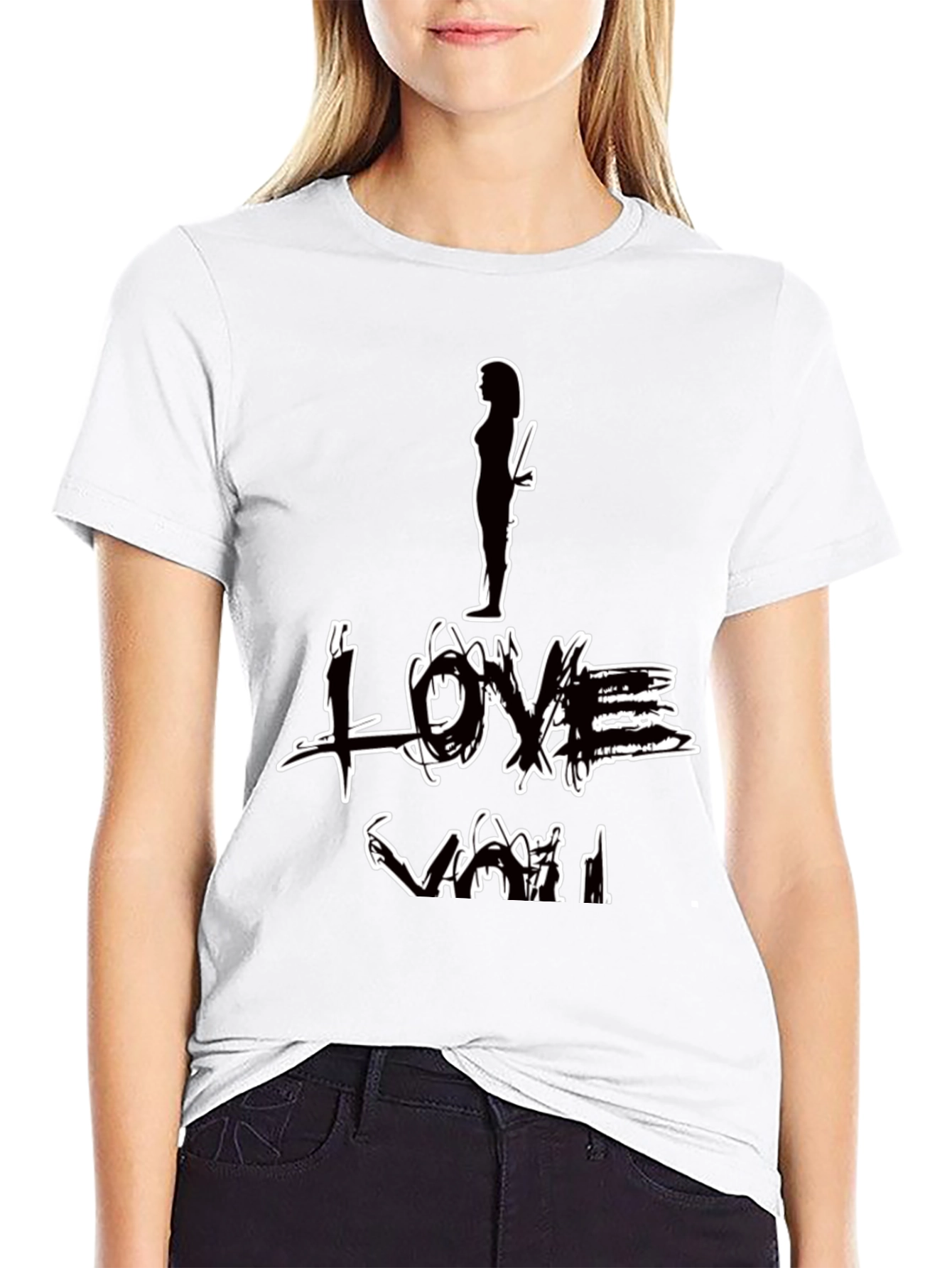 Black I Love You Graphic Print Black T-Shirt view 9