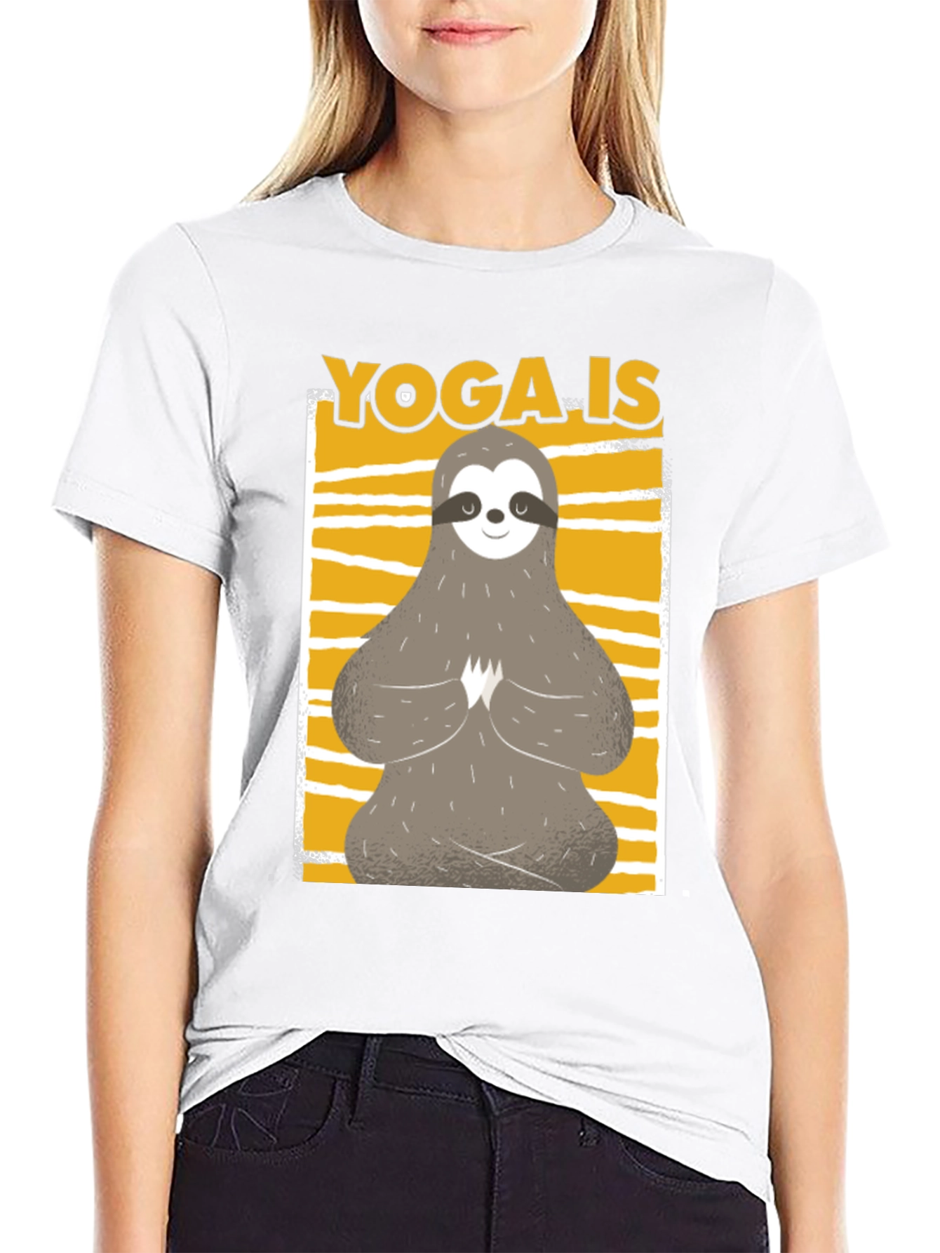 Black Yoga Sloth Graphic Tee - Relaxed Fit Black T-Shirt view 9