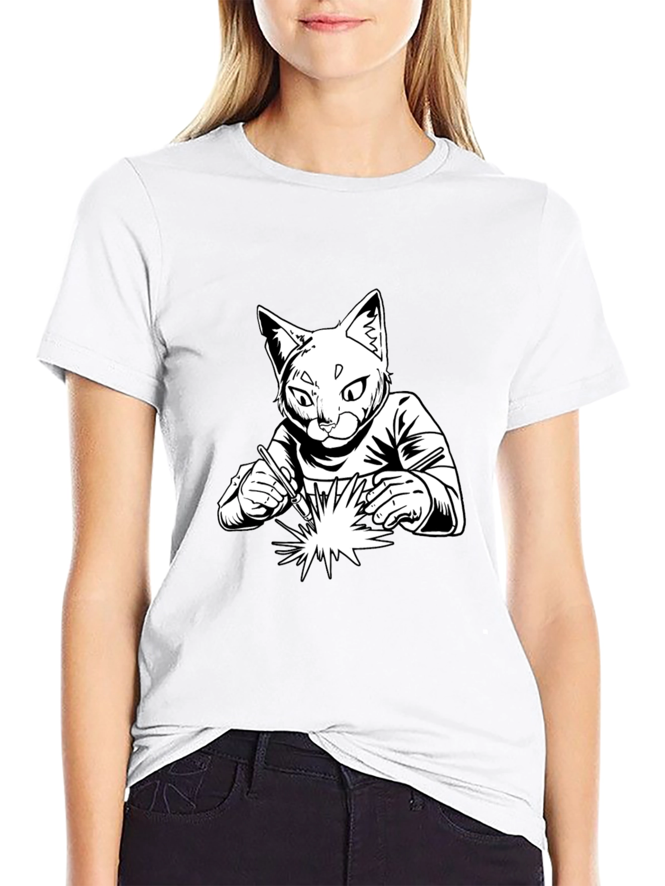 Black Welding Cat T-Shirt - Cool Graphic Tee view 9