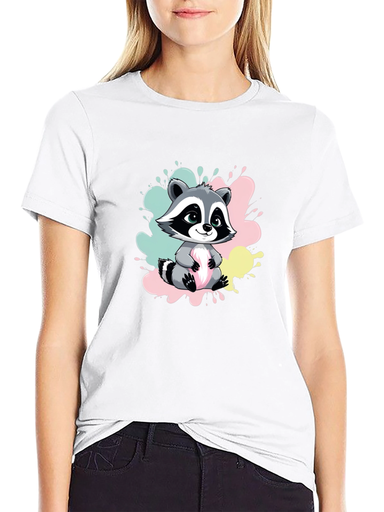 Black Cute Raccoon Graphic Tee - Soft Cotton Blend view 9