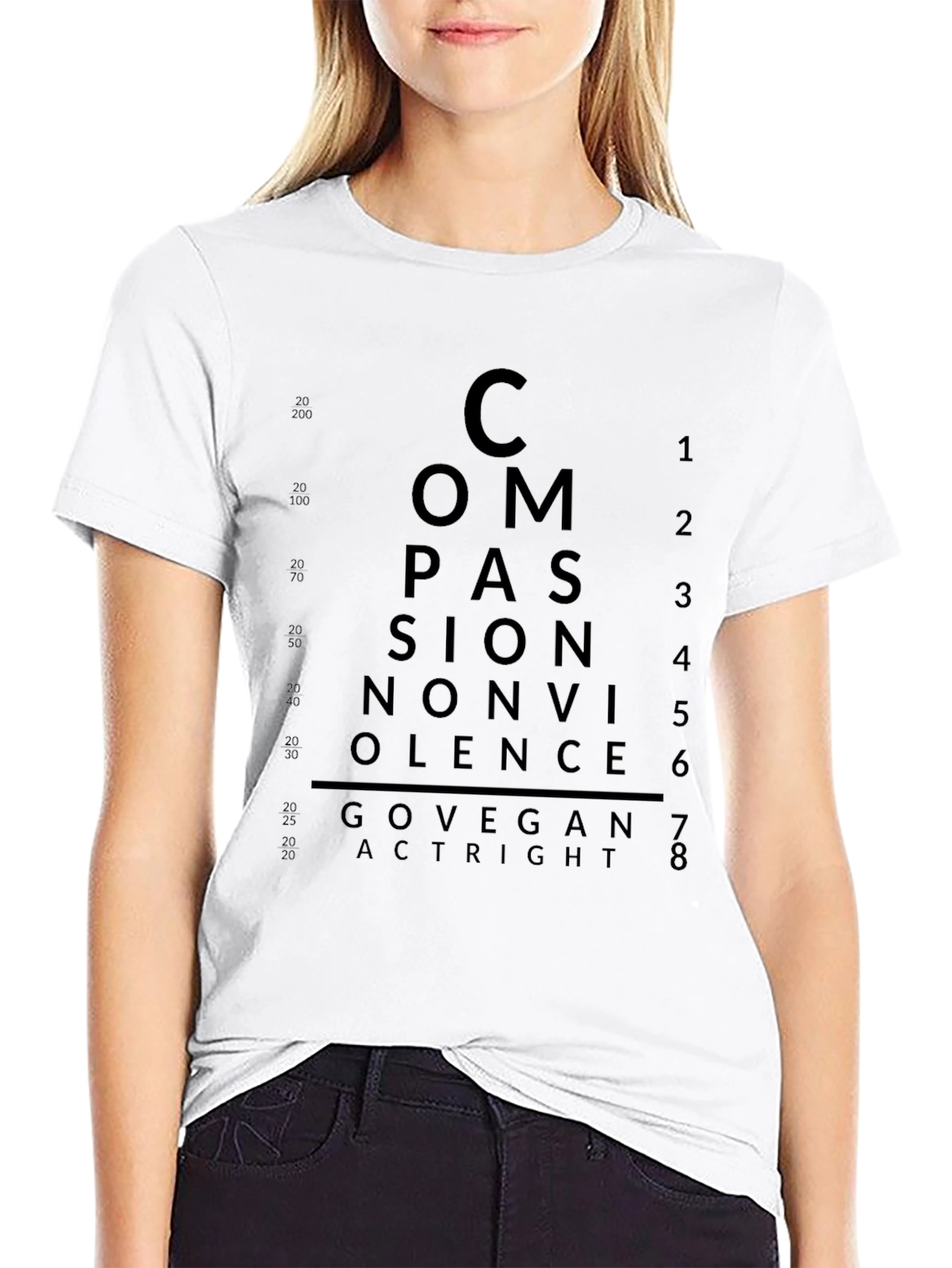Compassion Vegan T-Shirt - Eye Chart Design - 9