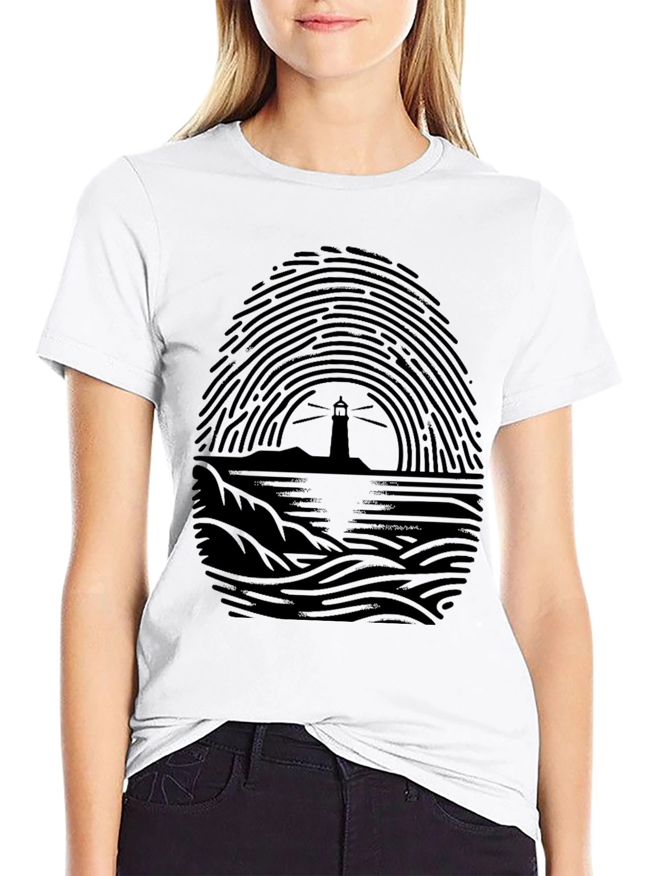 Black Lighthouse Fingerprint Graphic Tee - Black view 9