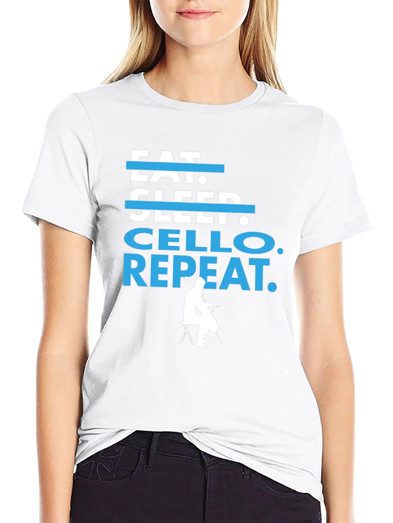 Black Eat Sleep Cello Repeat T-Shirt - Musician's Tee view 9