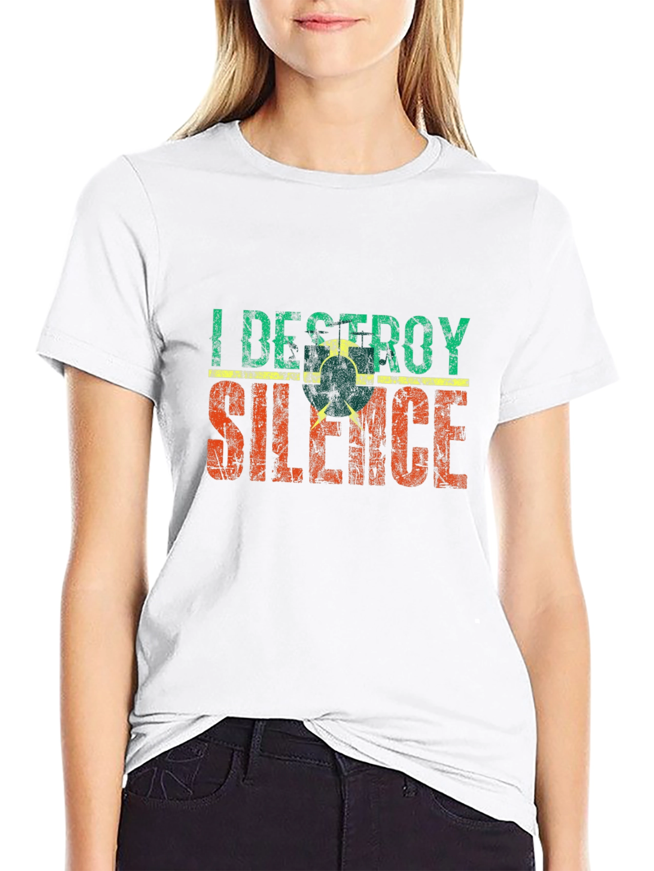Black I Destroy Silence T-Shirt - Retro Style Tee view 9