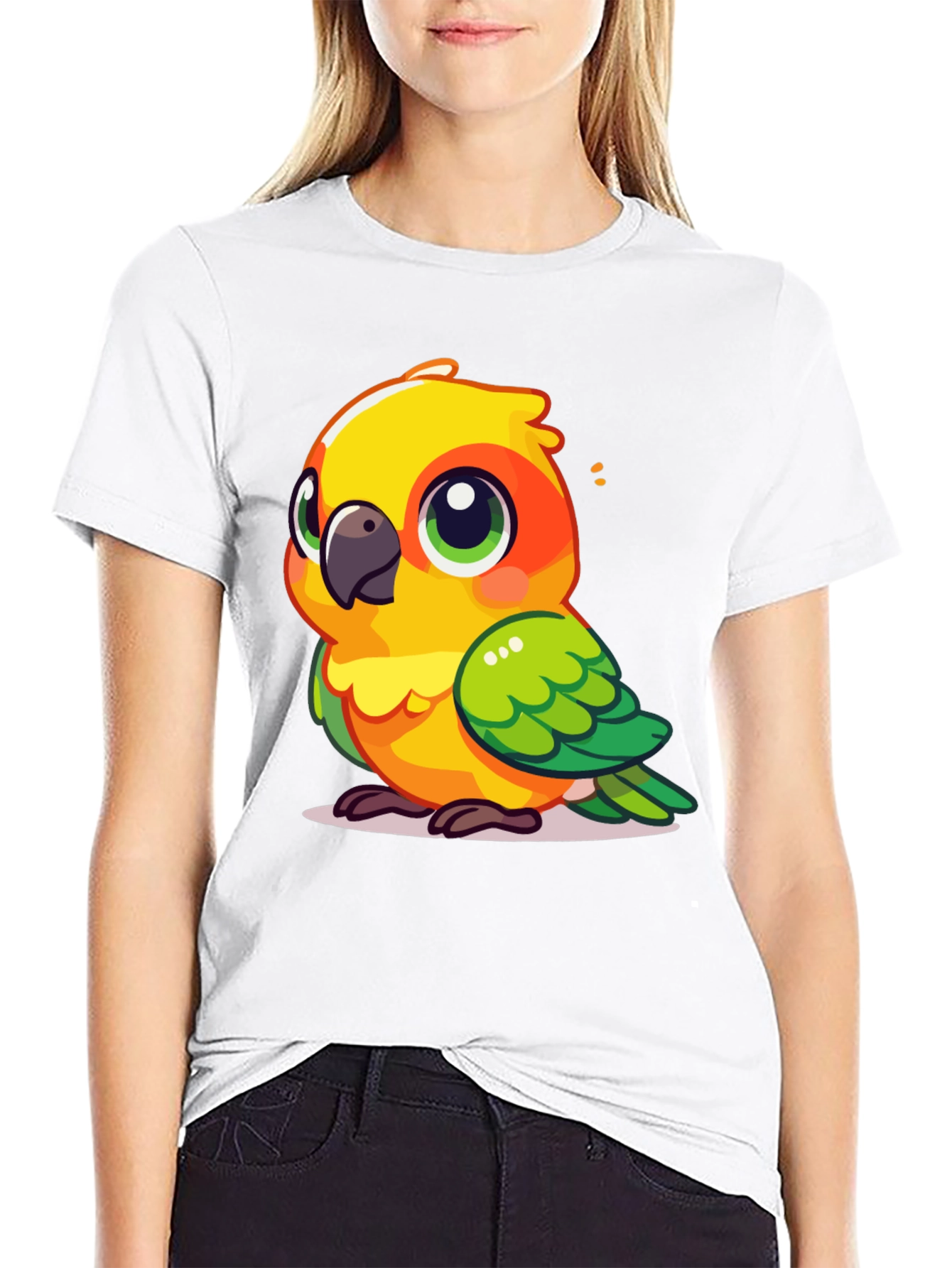 Black Cute Parrot Graphic Tee - Fun Bird Lover's T-Shirt view 9