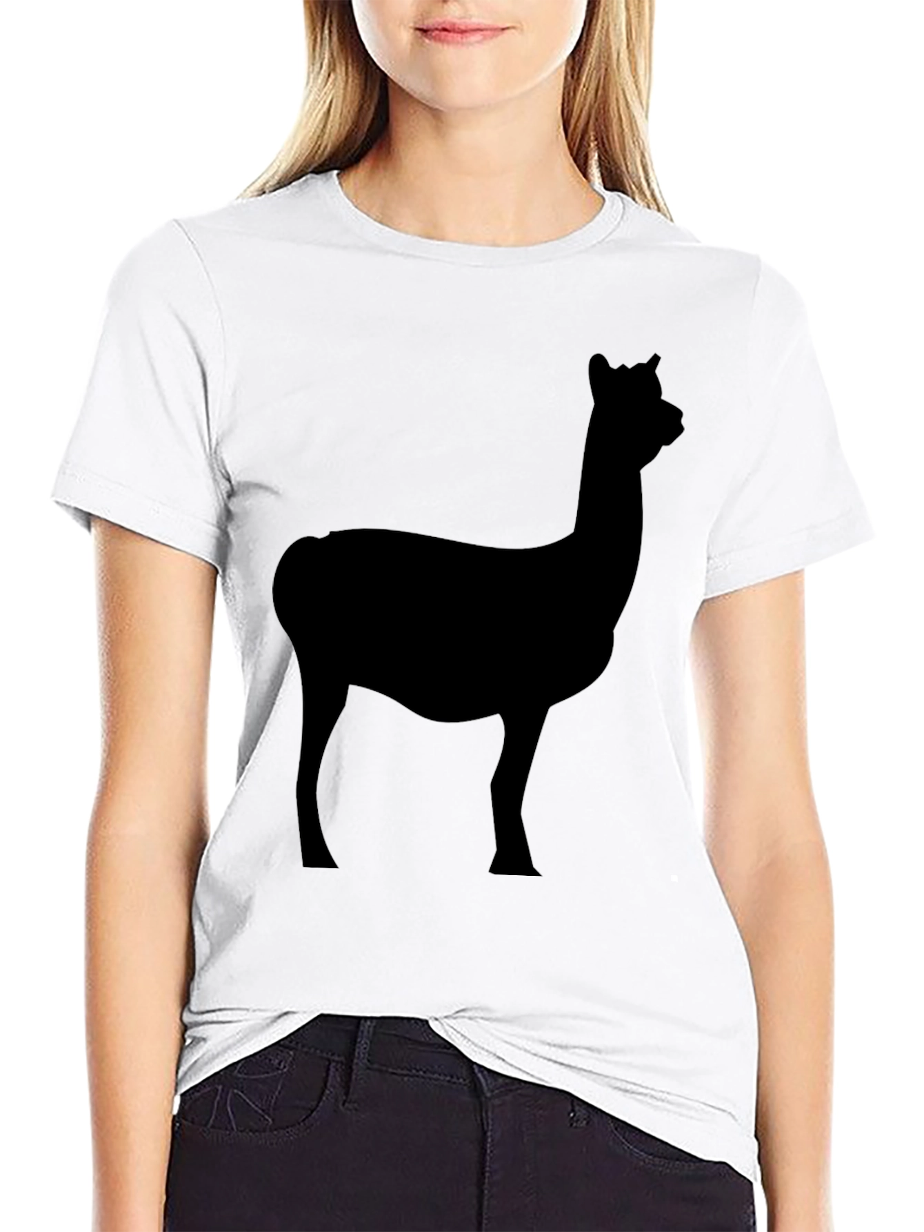 Black Men's Black T-Shirt with Alpaca Silhouette Graphic view 9