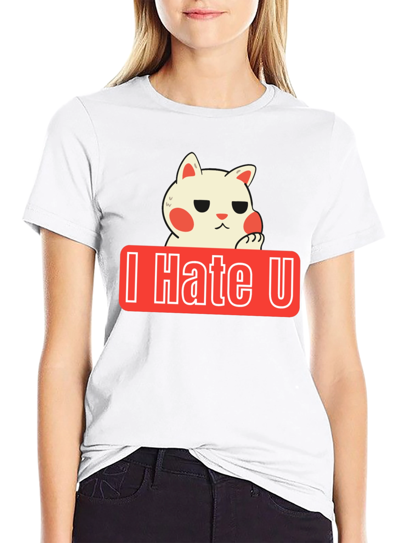 Black I Hate U Cat Graphic Tee - Funny Novelty Shirt view 9