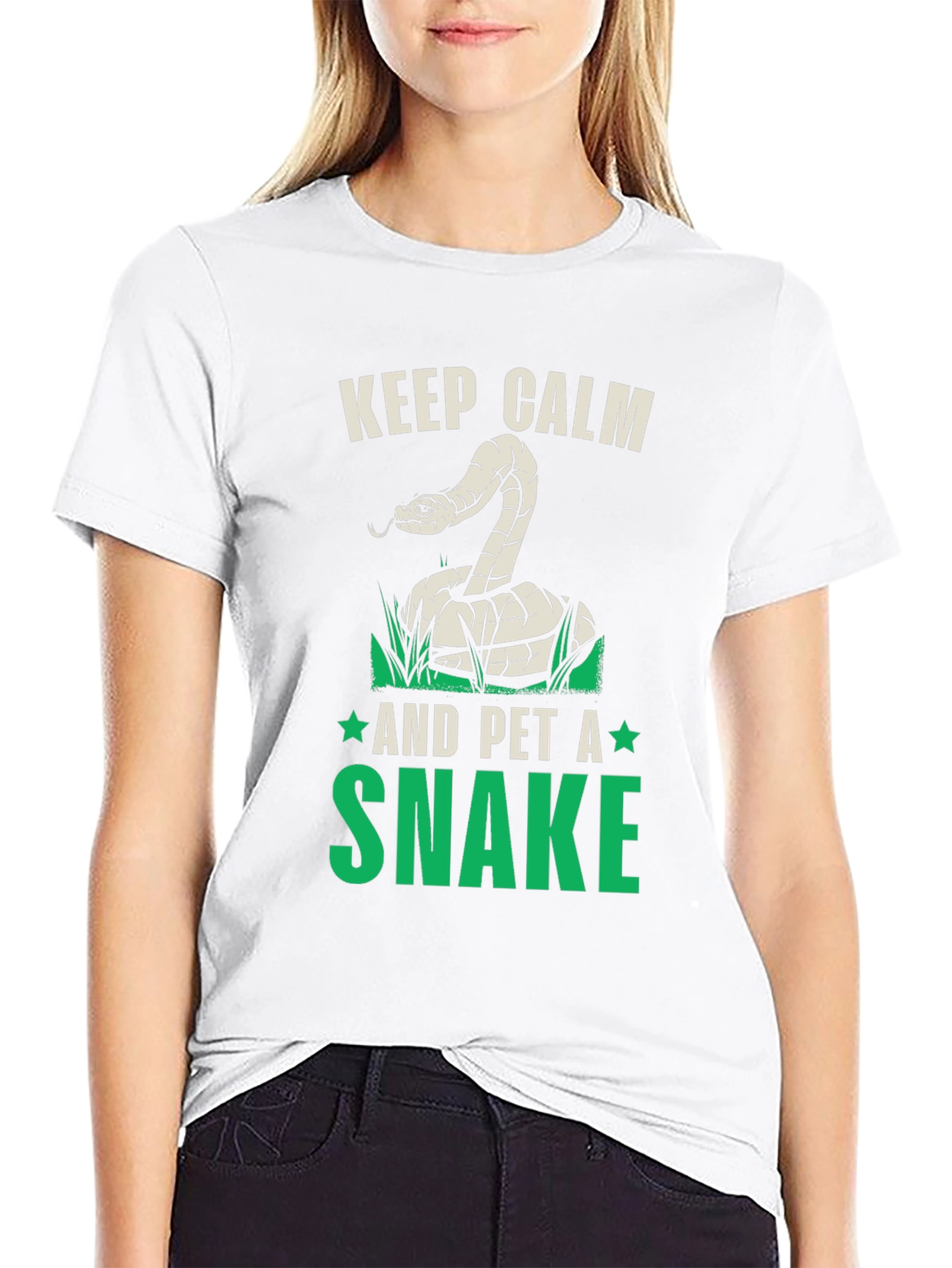 Black Keep Calm and Pet A Snake Graphic T-Shirt view 9