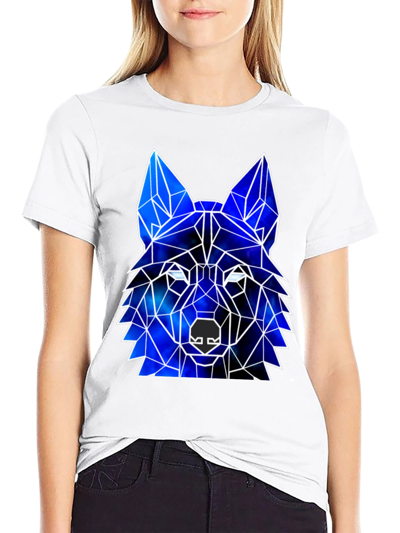 Black Geometric Wolf Galaxy Black T-Shirt view 9