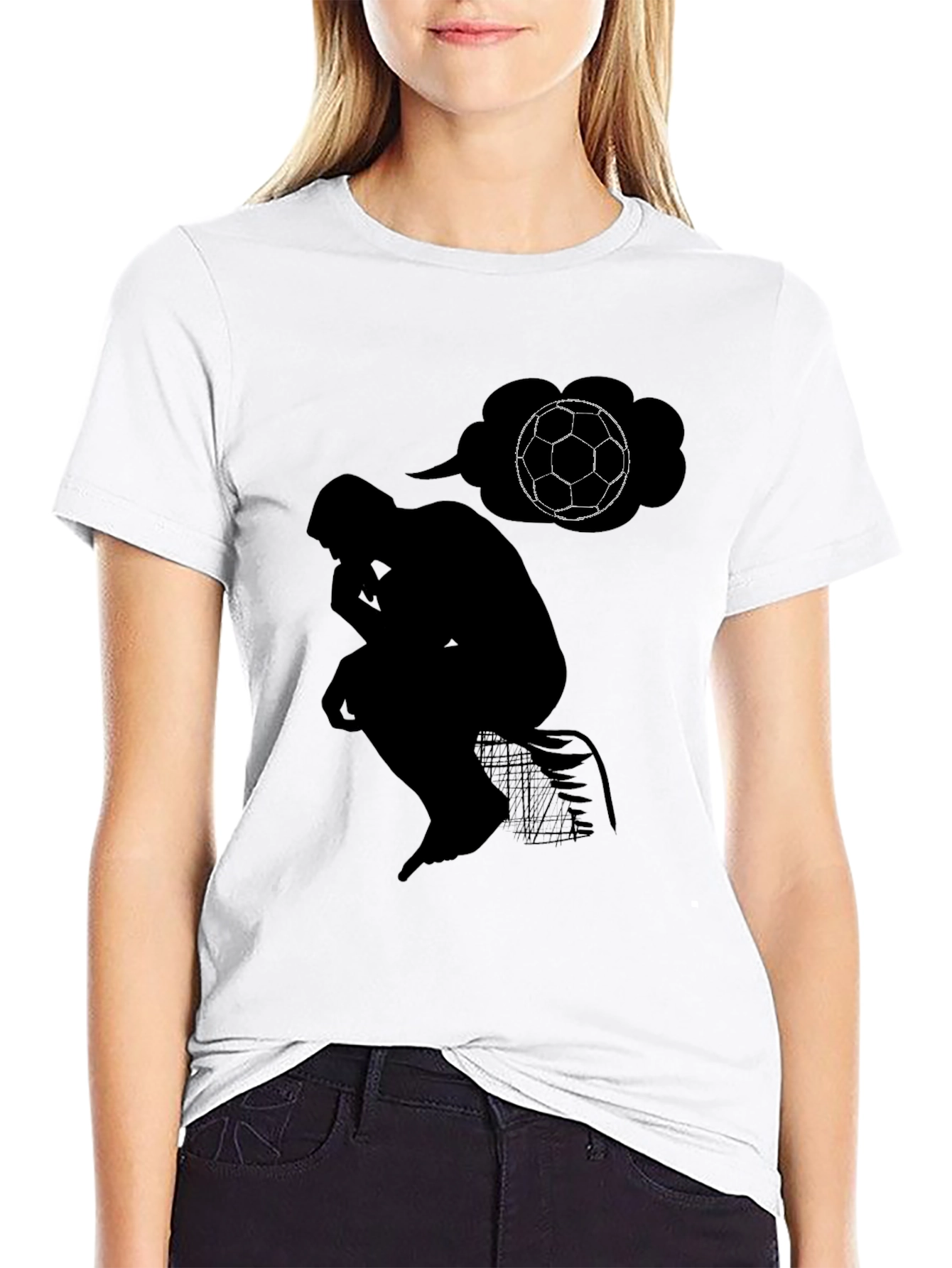 Black The Thinker Soccer T-Shirt - Black Cotton Tee view 9
