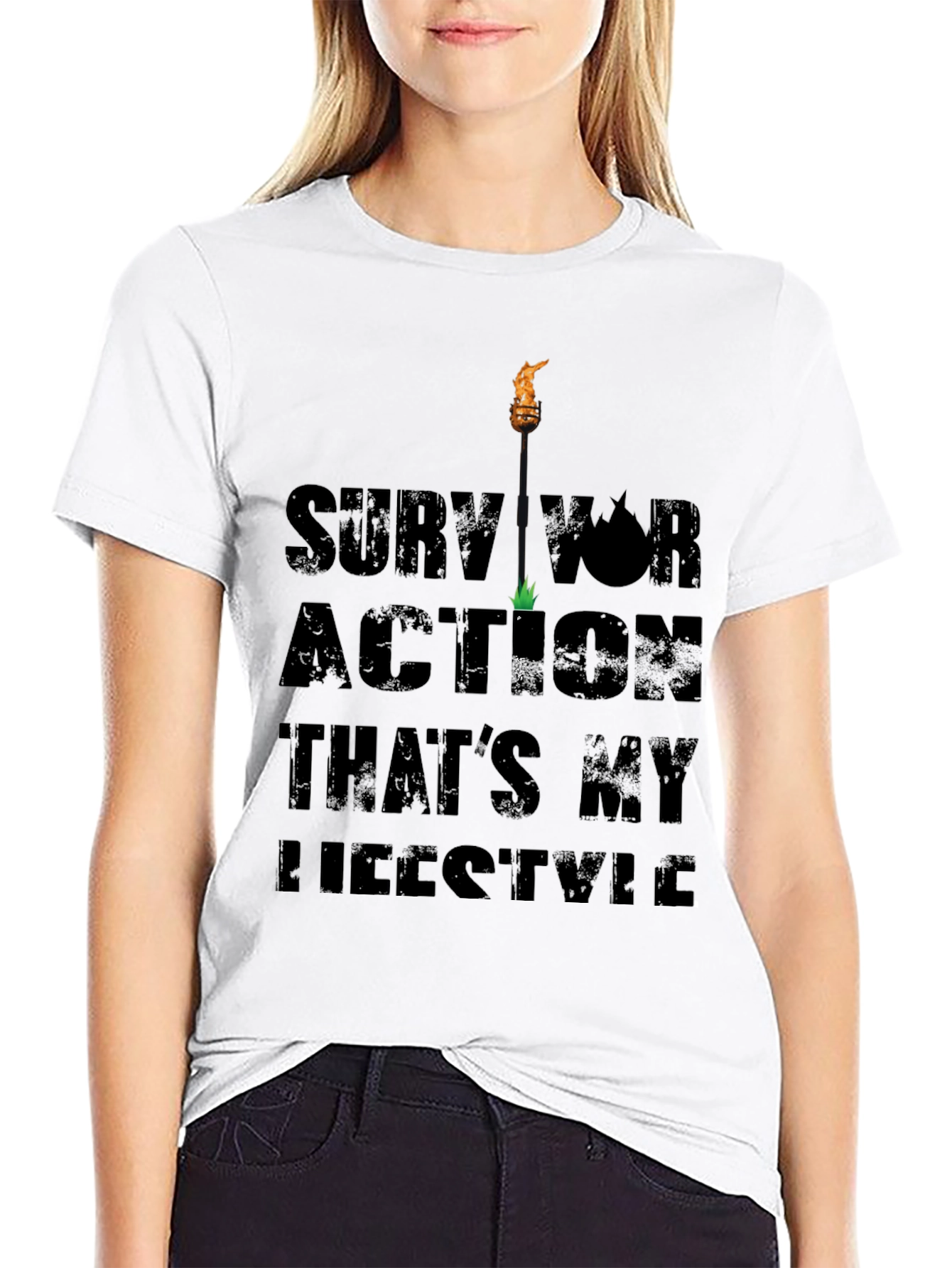 Black Survivor Action Lifestyle Graphic Print Black T-Shirt view 9
