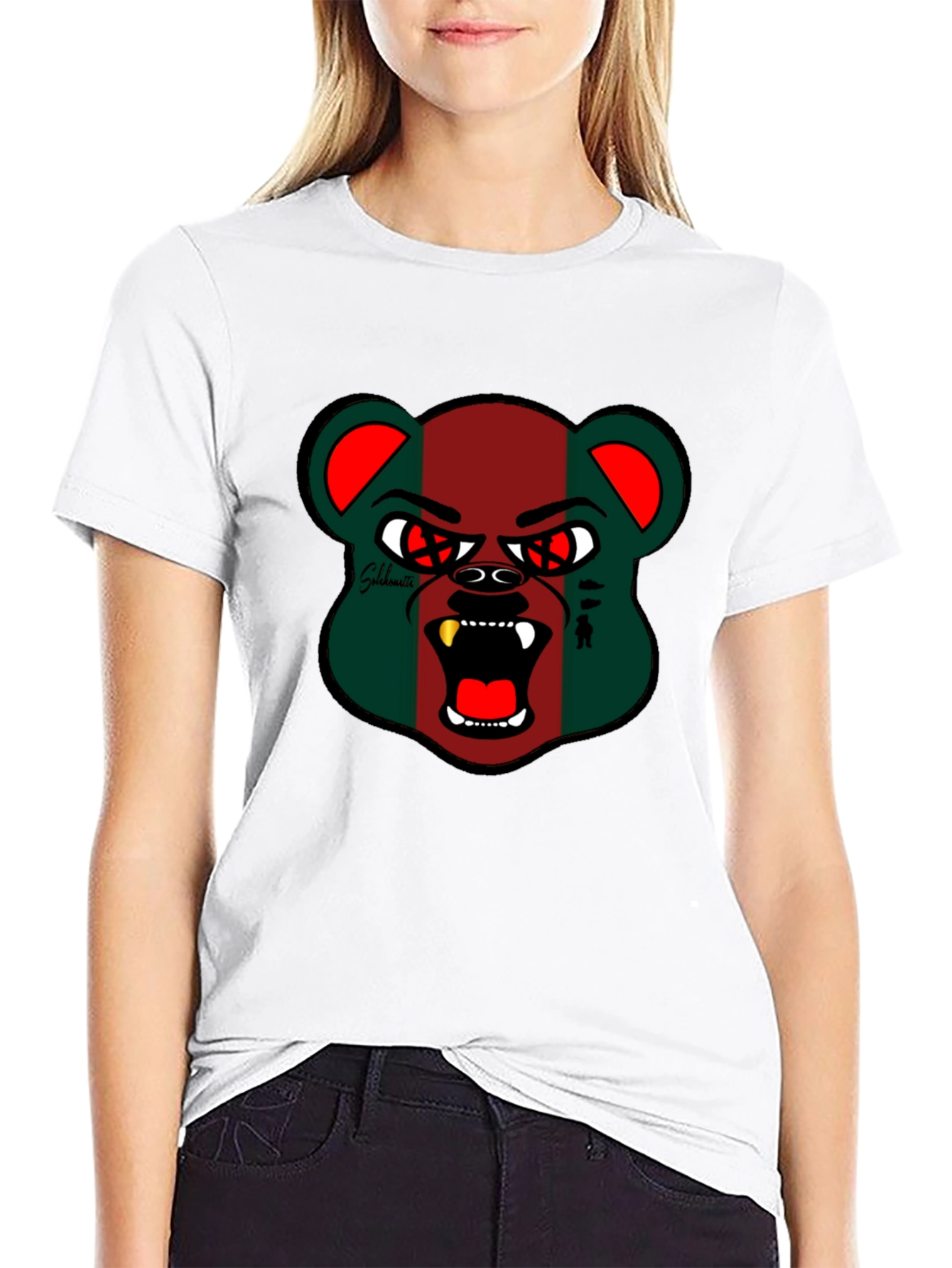 Black Men's Black Graphic Tee - Bear Design view 9