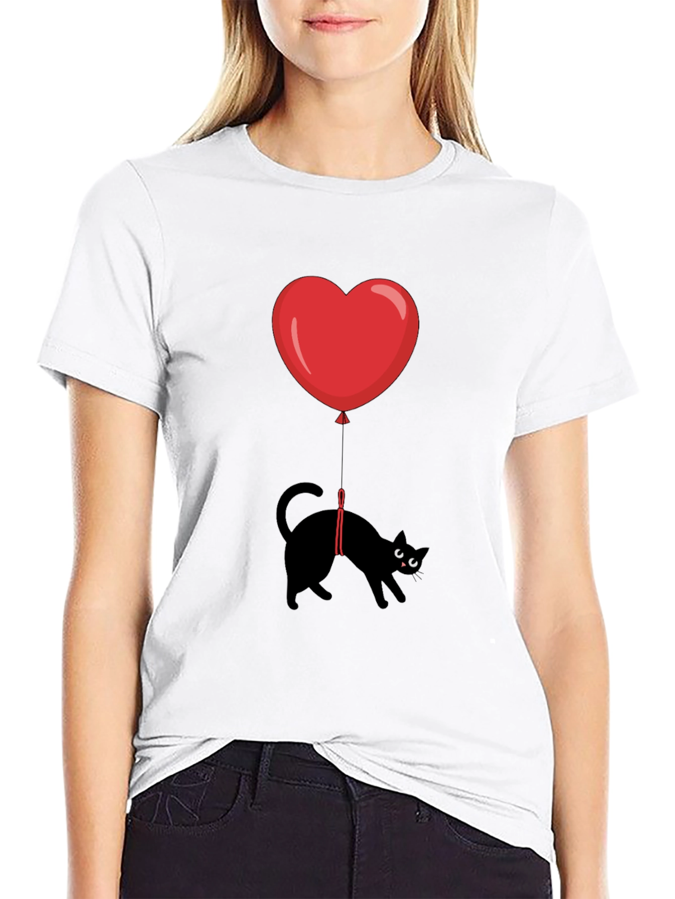 Black Black Cat Heart Balloon T-Shirt view 9