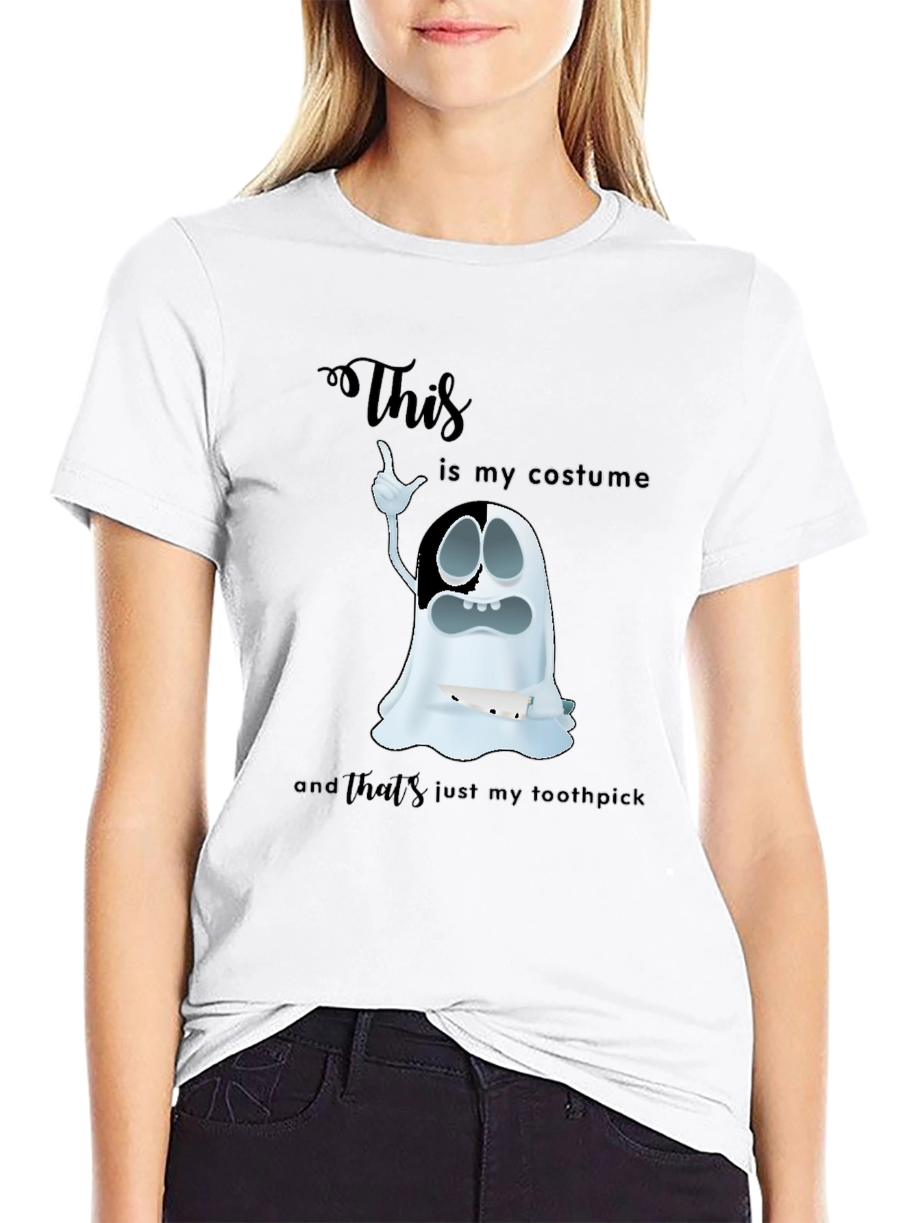 Black Humorous Ghost Costume Graphic T-Shirt view 9