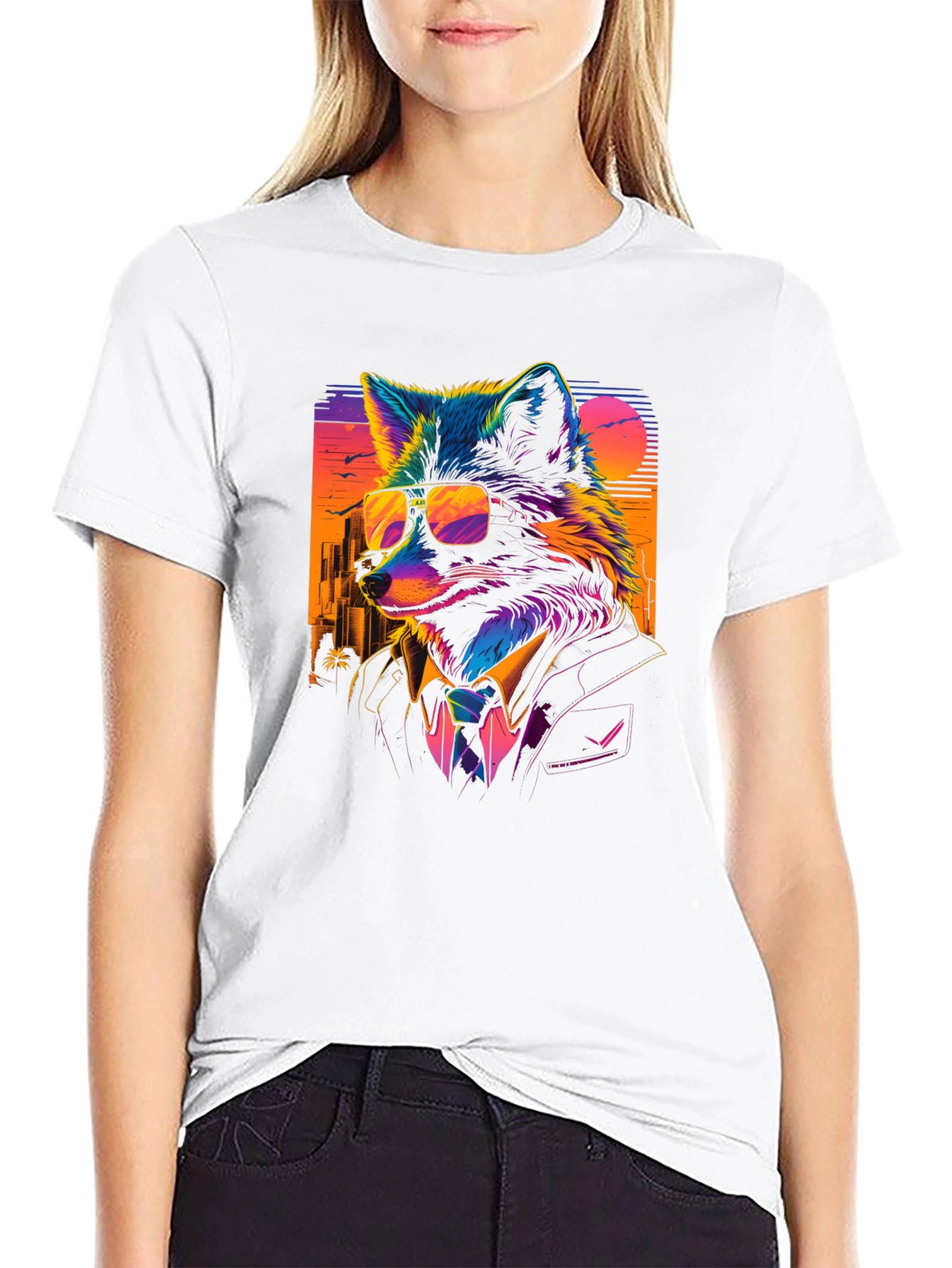 Black Cool Fox in Suit T-Shirt - Vibrant Graphic Tee view 9