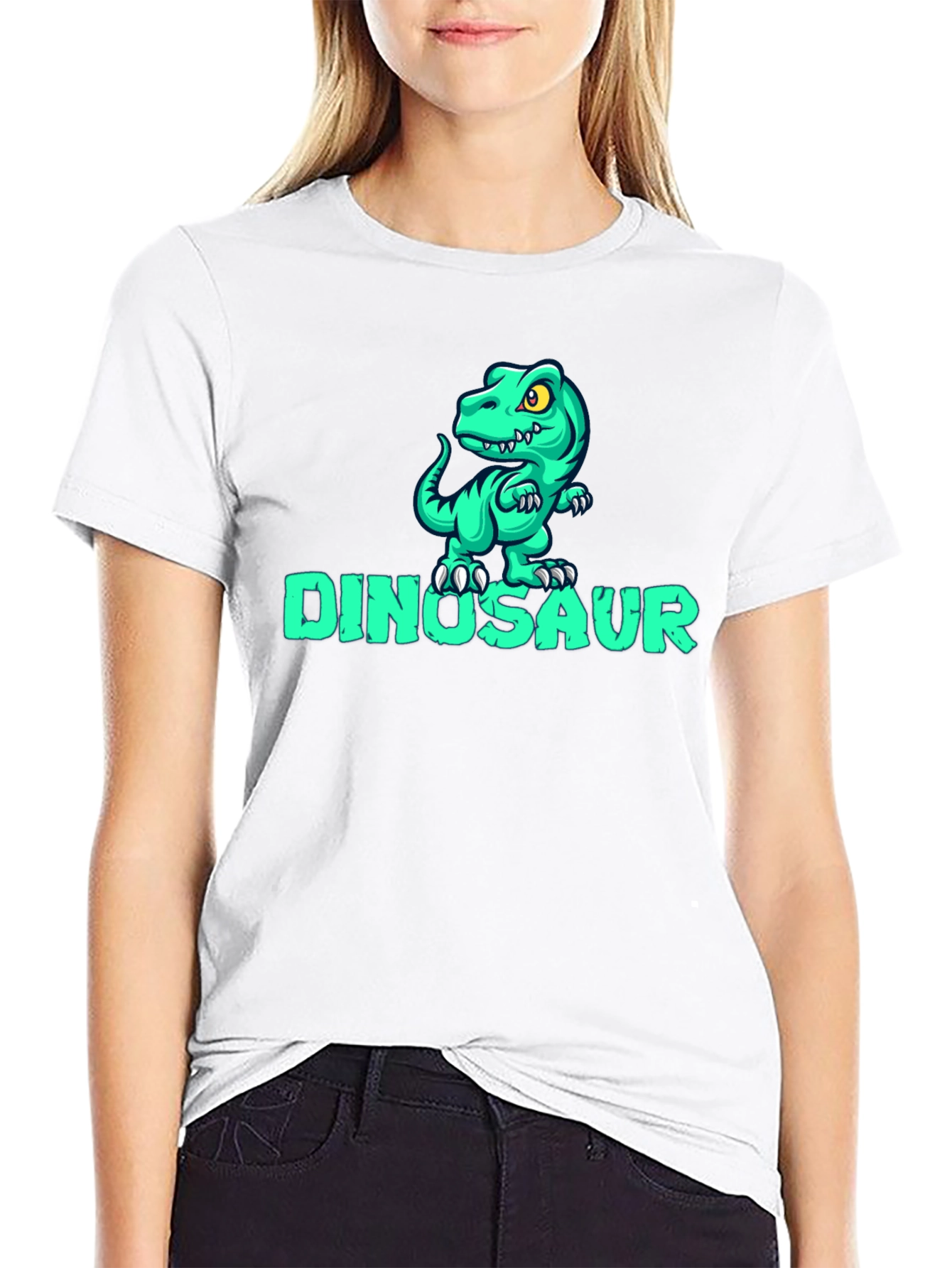 Black Dinosaur Cartoon Graphic Black T-Shirt view 9