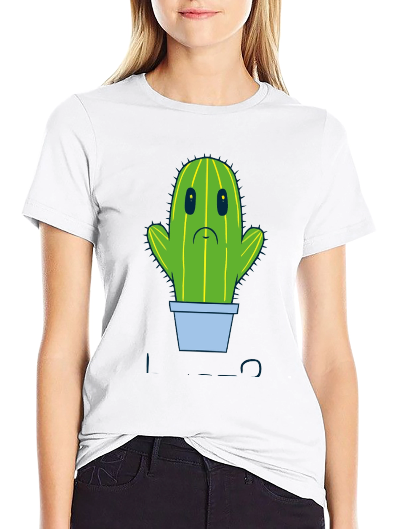 Sad Cactus Graphic Tee - Men's Black T-Shirt - 9