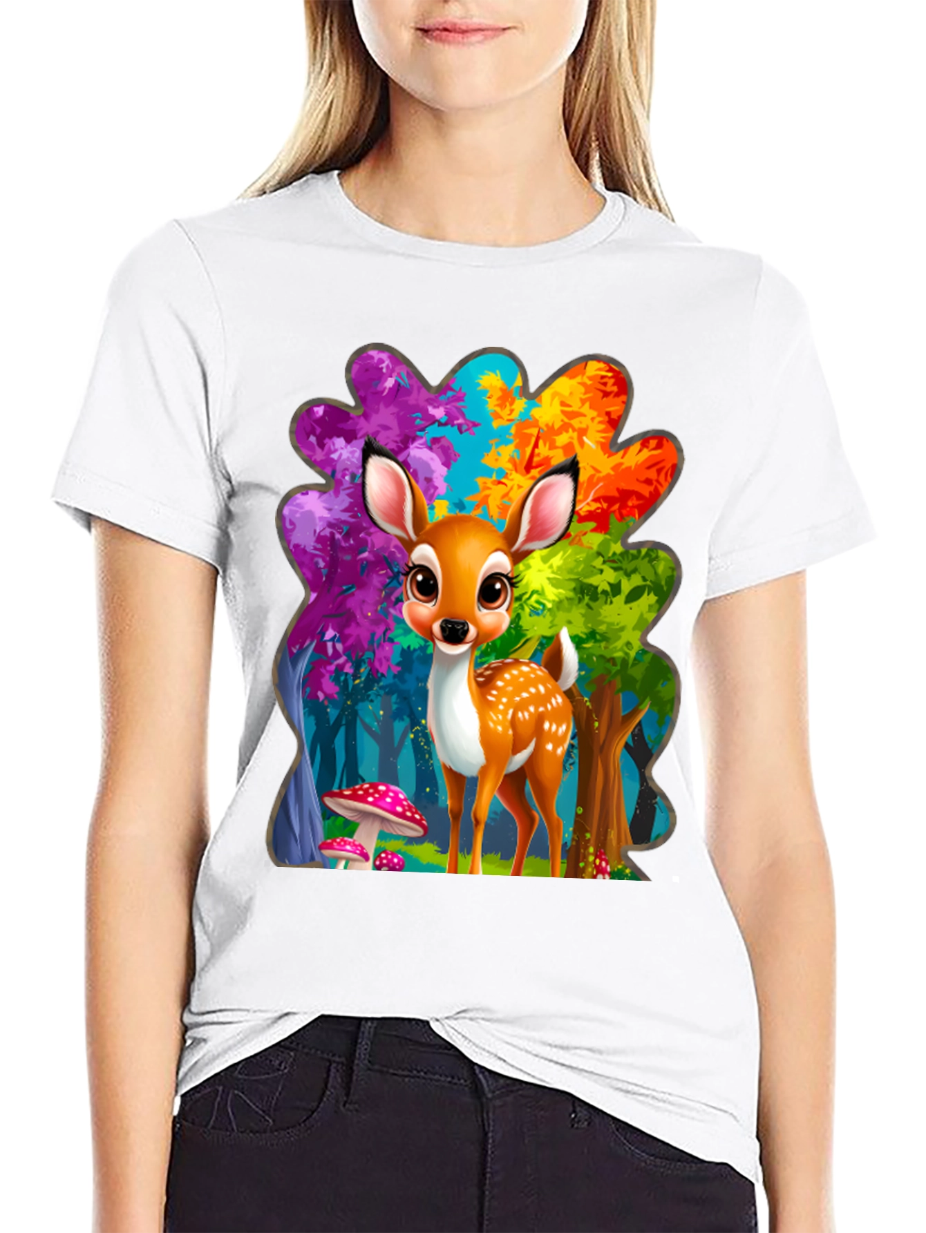 Black Cute Deer Graphic Tee view 9