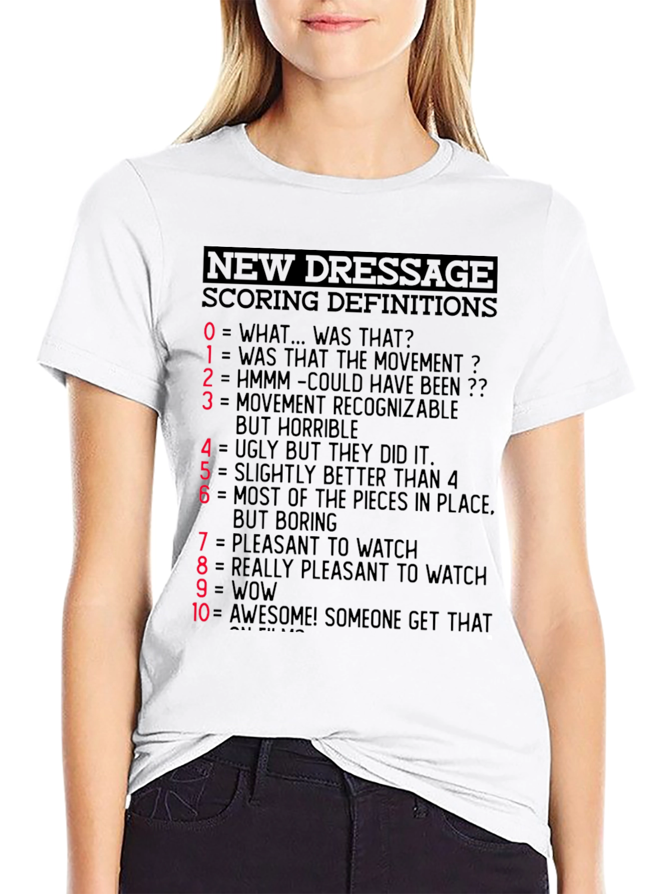 Black Dressage Scoring Definitions T-Shirt - Equestrian Humor Tee view 9
