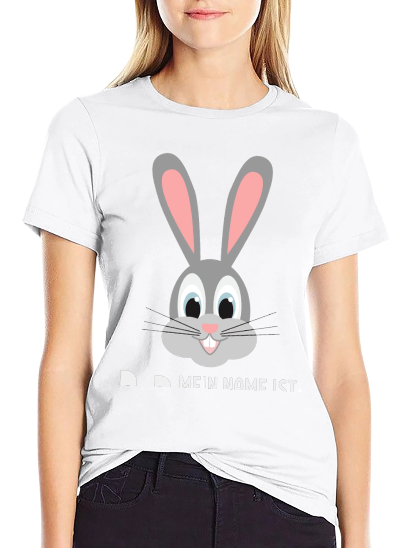 Black Funny Rabbit Face T-Shirt - "My Name Is..." Design view 9