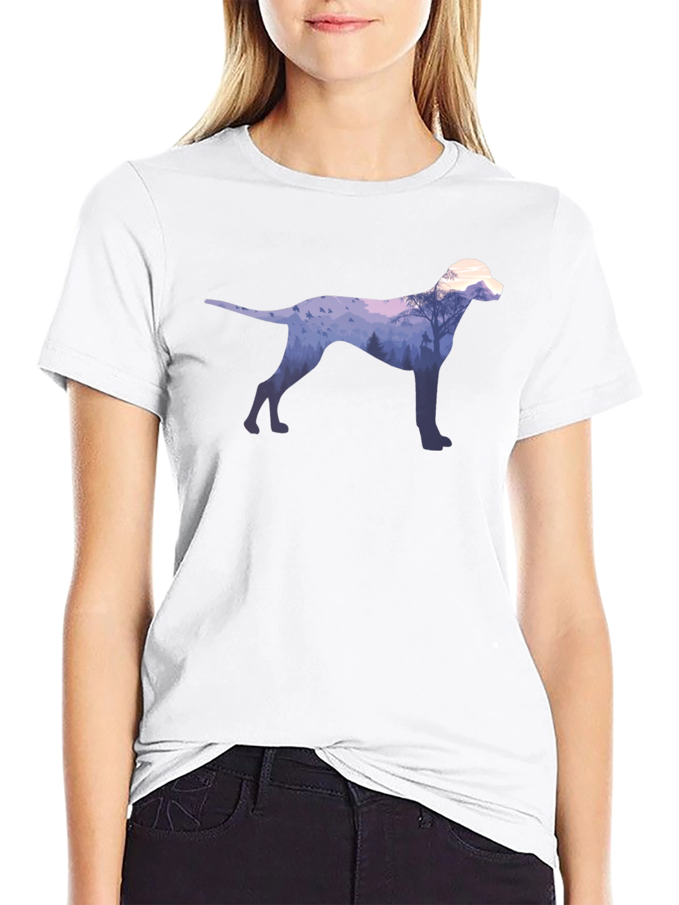 Black Dog Silhouette Forest Graphic Tee - Black view 9