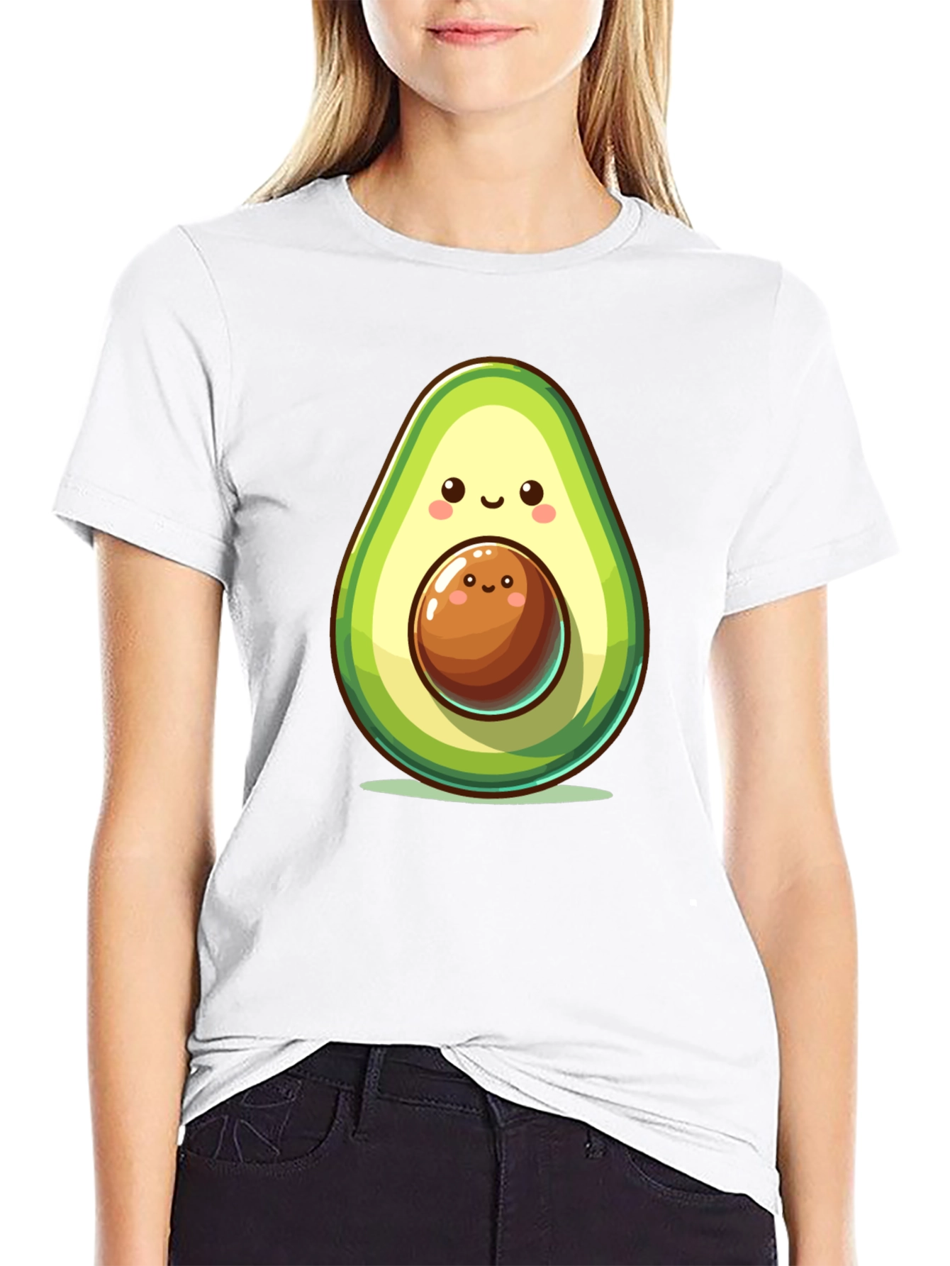 Black Cute Avocado Cartoon Graphic Black T-Shirt view 9